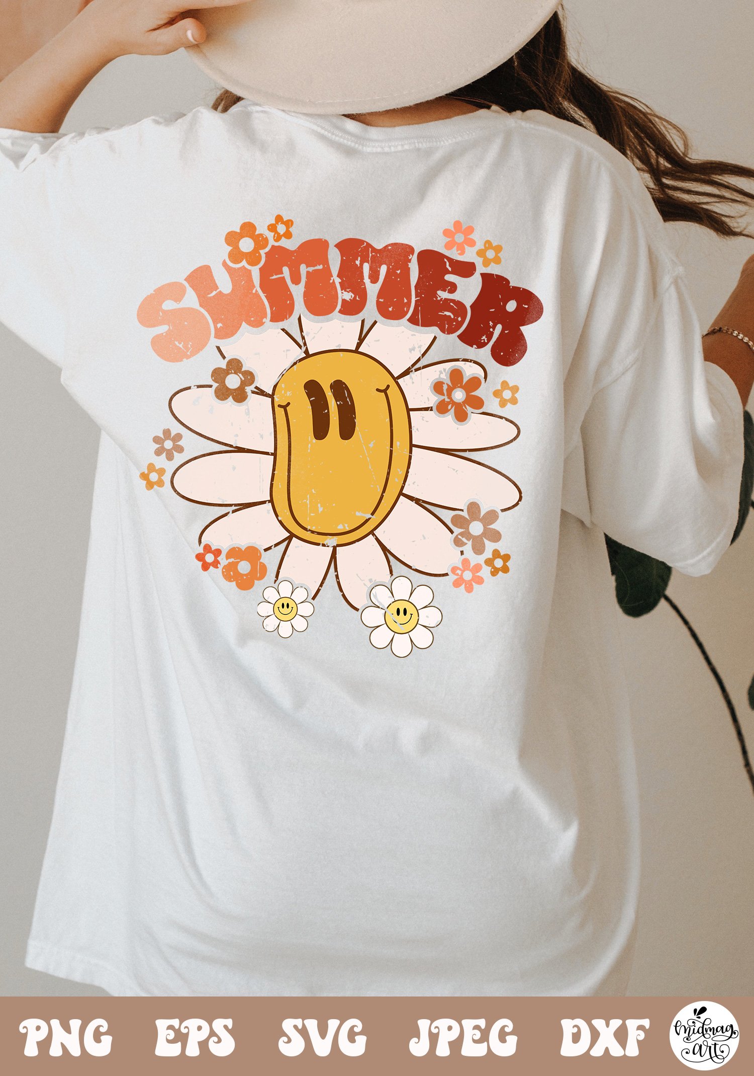 Retro summer with daisy svg png sublimation