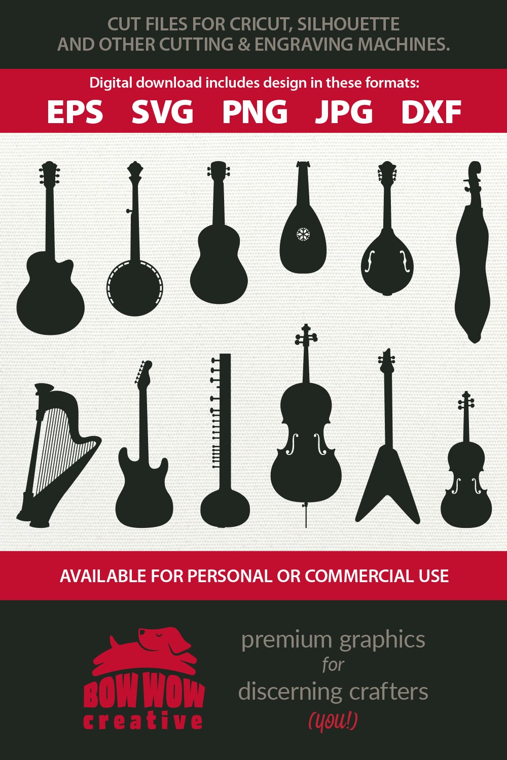 String Instrument silhouette clipart & cutting file bundle