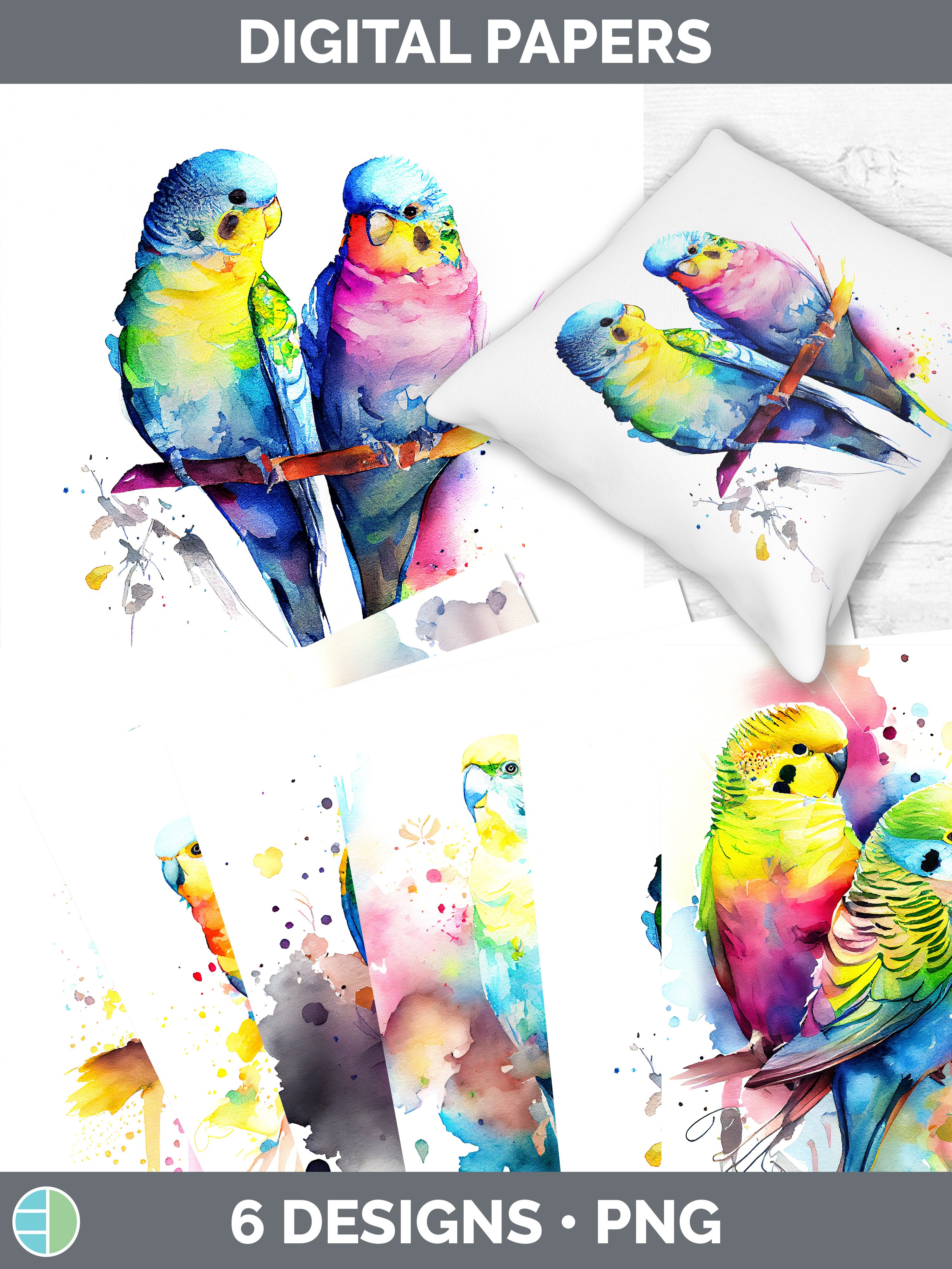 Rainbow Budgies Parakeet Paper Backgrounds | Digital Scrapbo