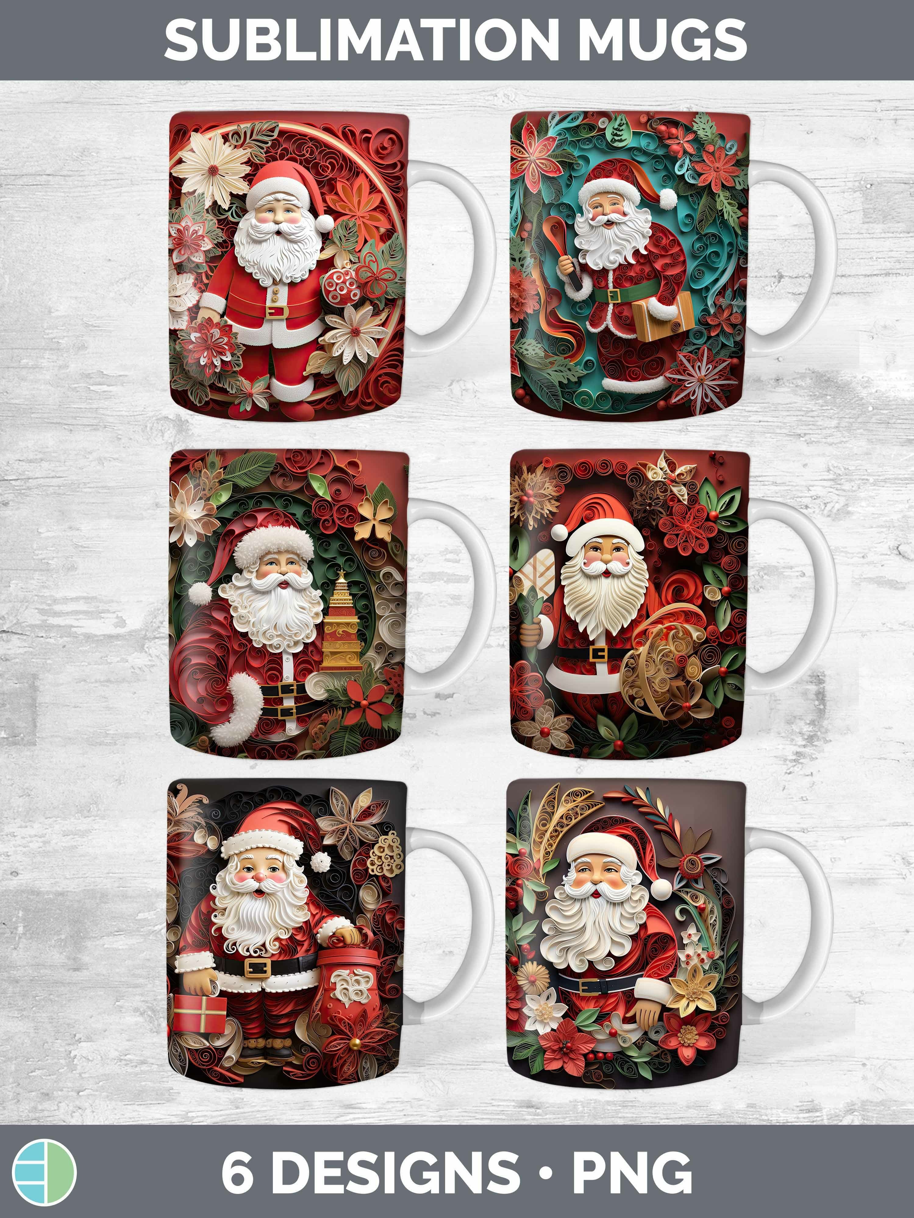 3D Santa Mug Wrap | Bundle Coffee Cup Designs