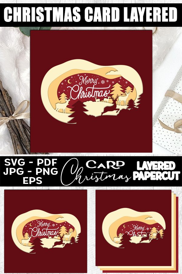 Christmas Card SVG Layered Papercut 3D Layered
