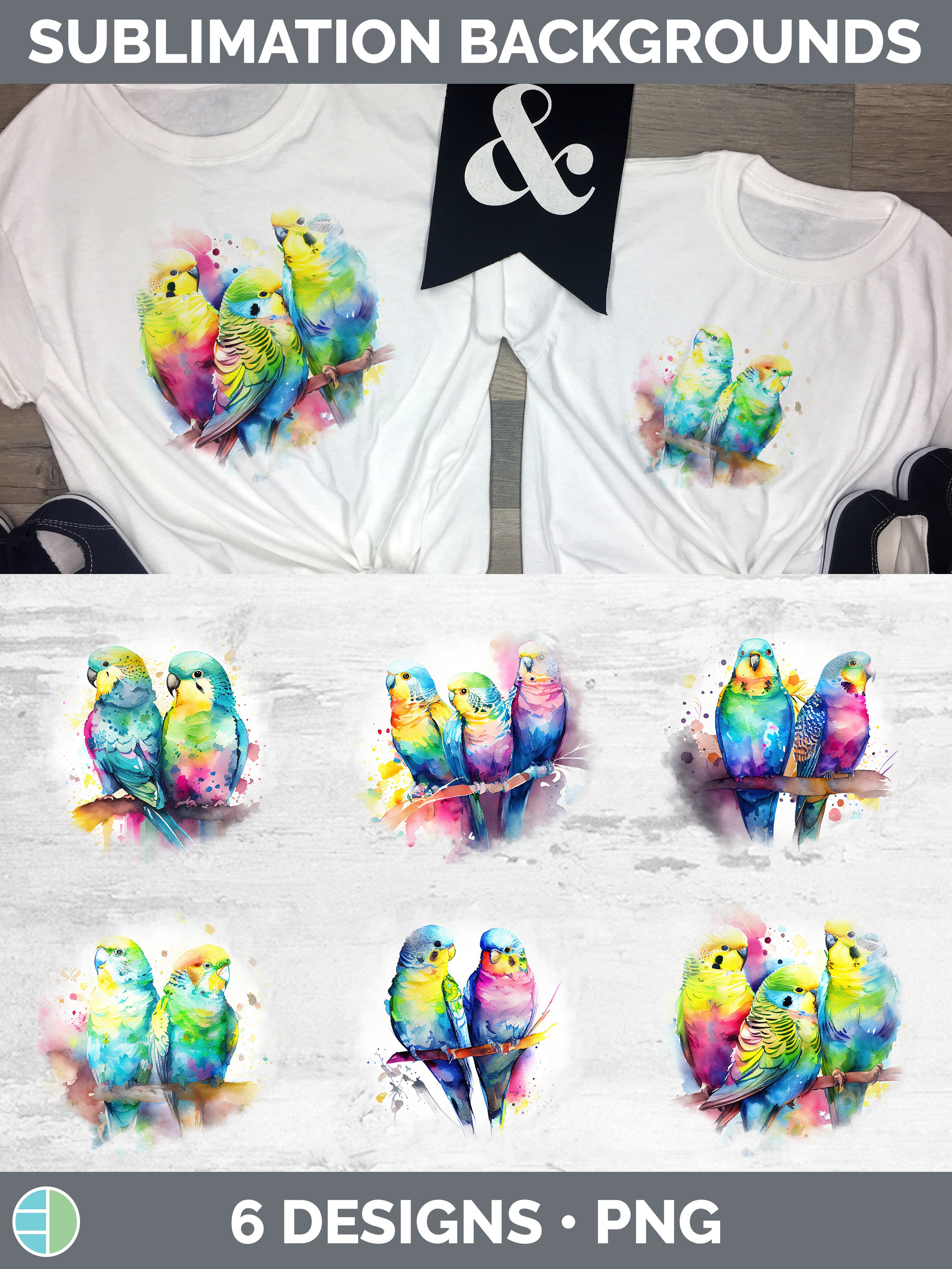 Rainbow Budgies Parakeet Grunge Background | Sublimation Dis