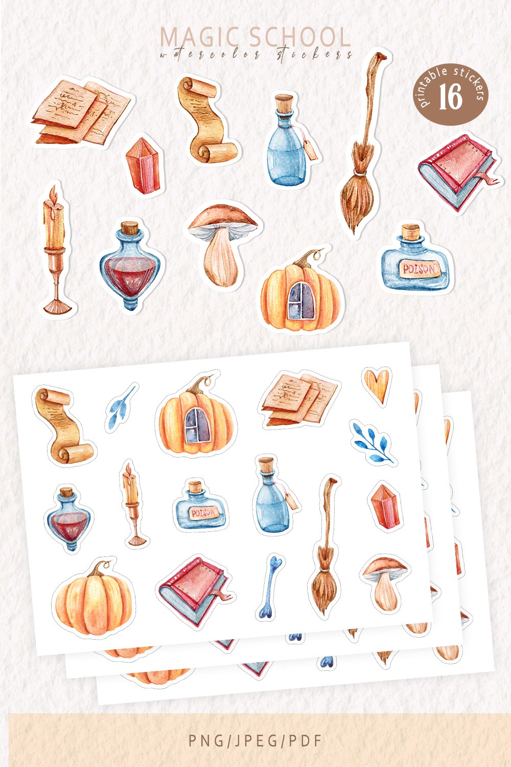 Halloween Magic school printable stickers Cricut Silhouette