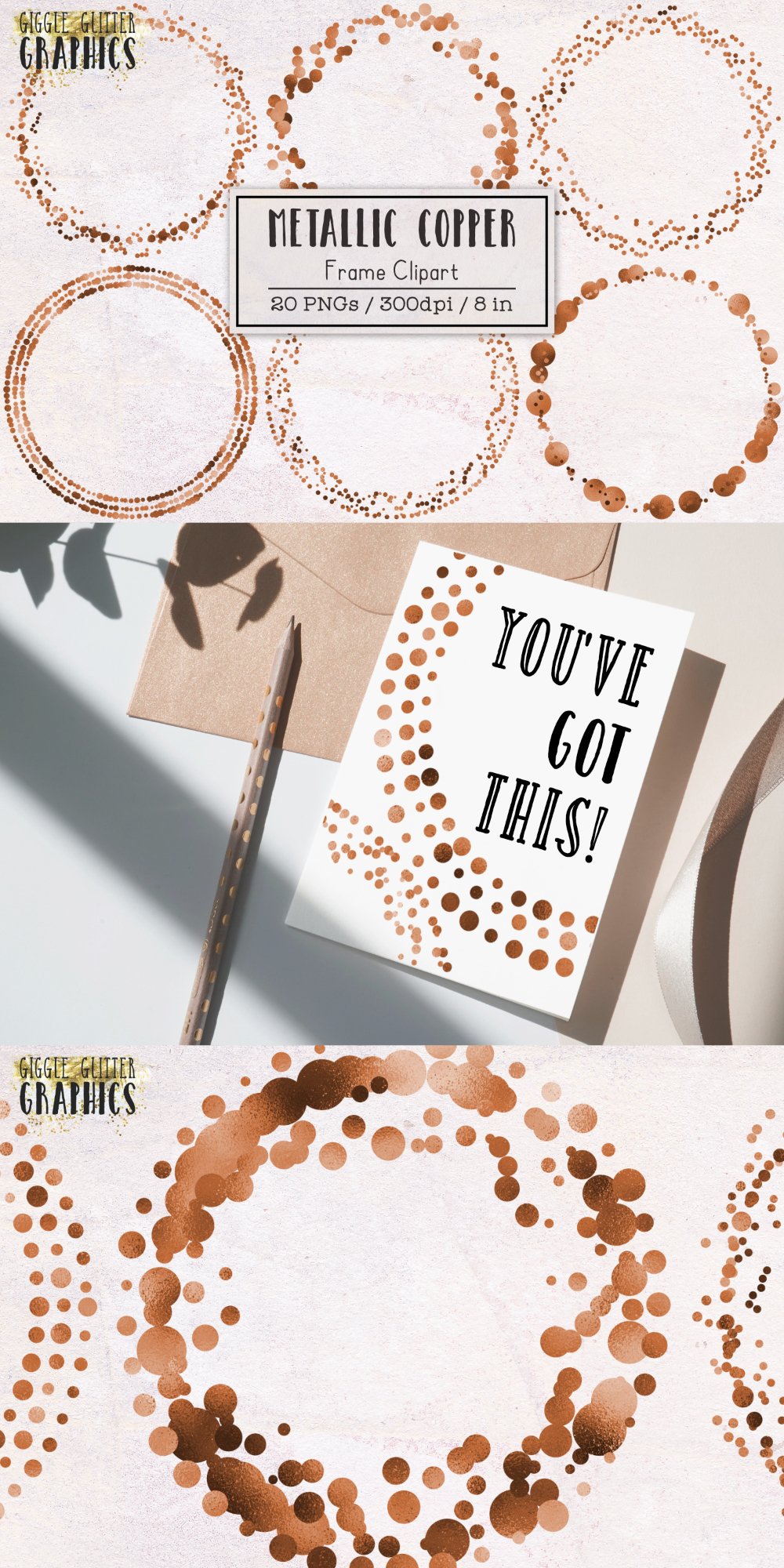 Metallic Copper Circle Frame Clipart | 20 PNG 8in