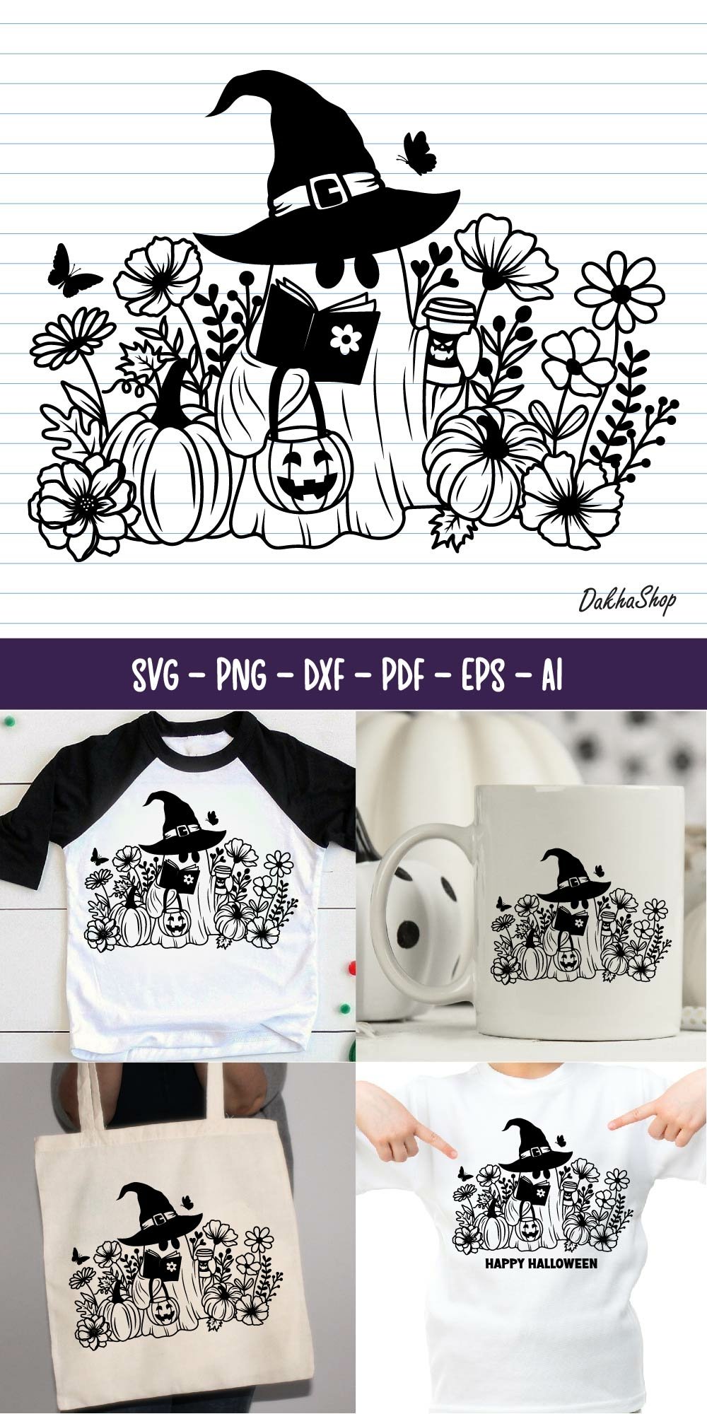 Cute Coffee Ghost Reading a Book Pumpkin Halloween Fall Svg.