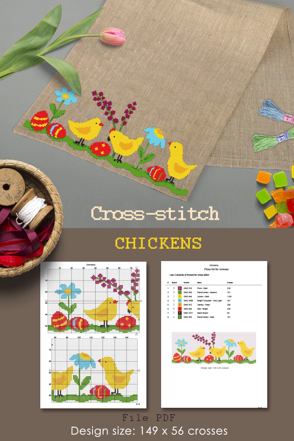 Cross stitch pattern "Chickens".