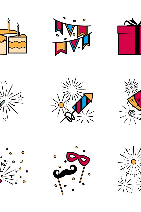 Party celebration fireworks icons set