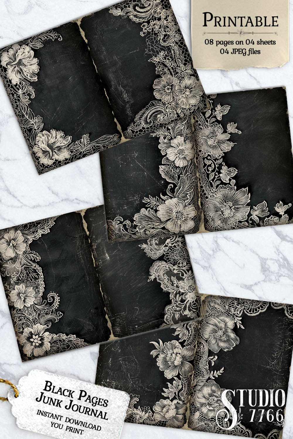 Black Pages with White Lace Junk Journal