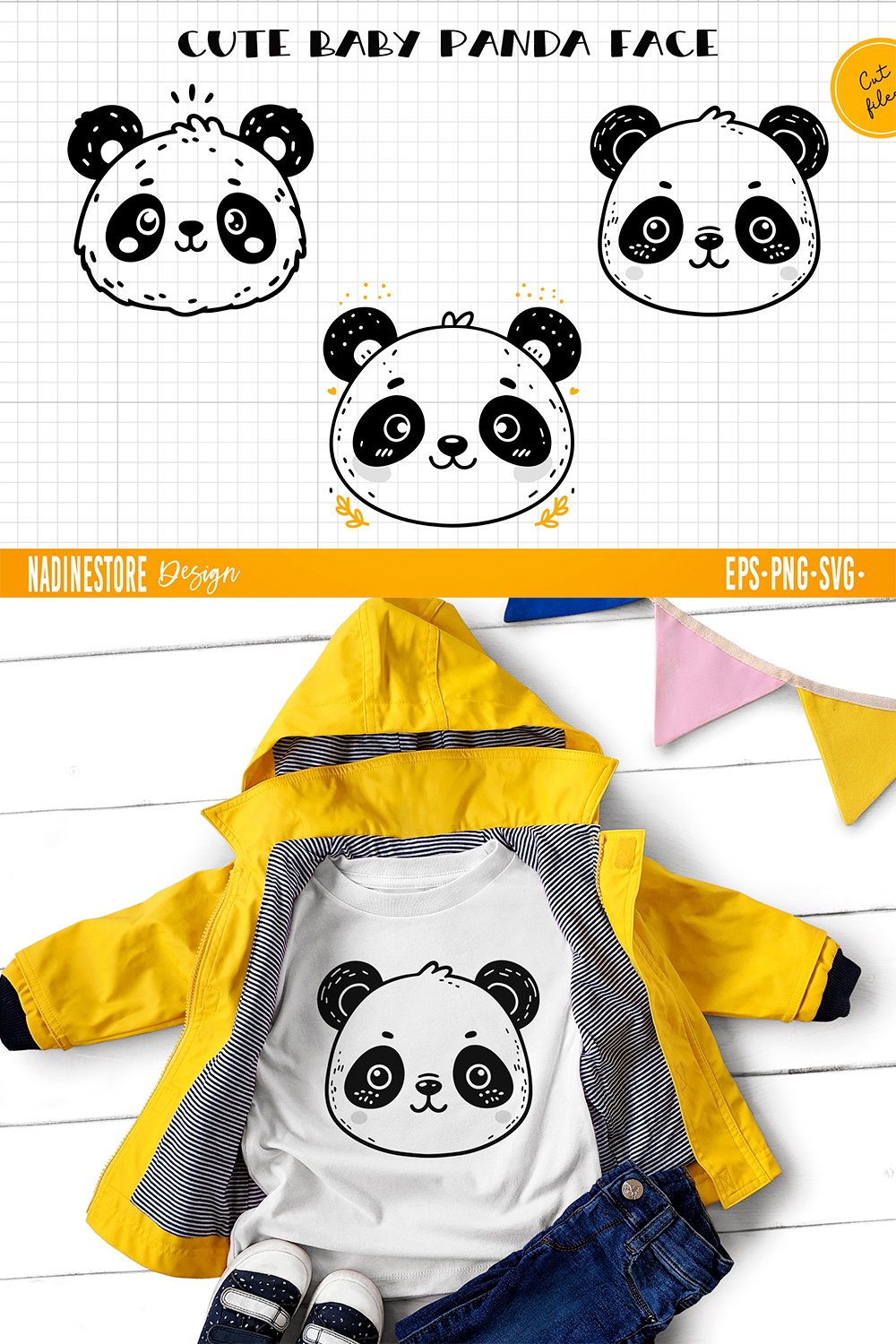 Cute baby panda face. SVG, PNG, EPS. Cut file.