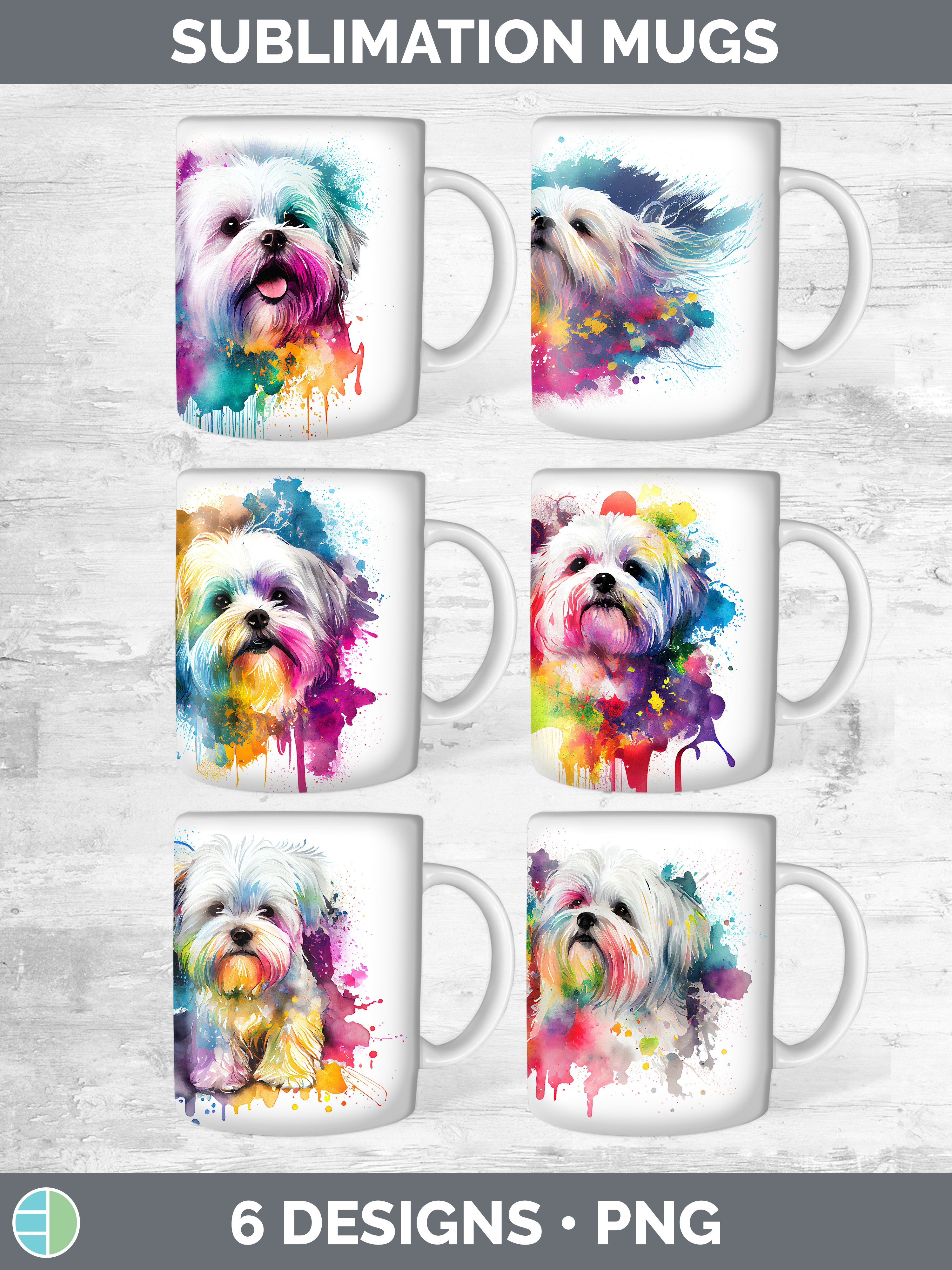 Rainbow Maltese Dog Mug Wrap Sublimation Coffee Cup Design