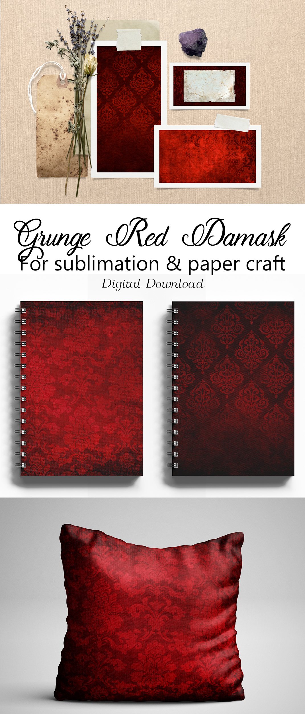 Red Grunge Damask Sublimation Backgrounds