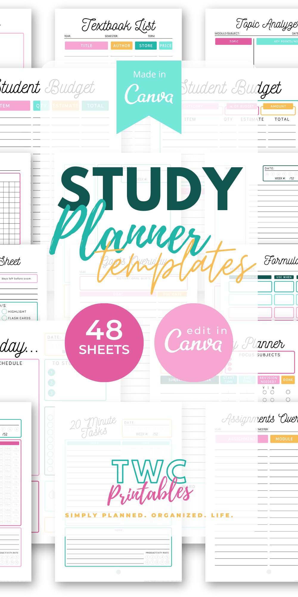 Study planner canva templates