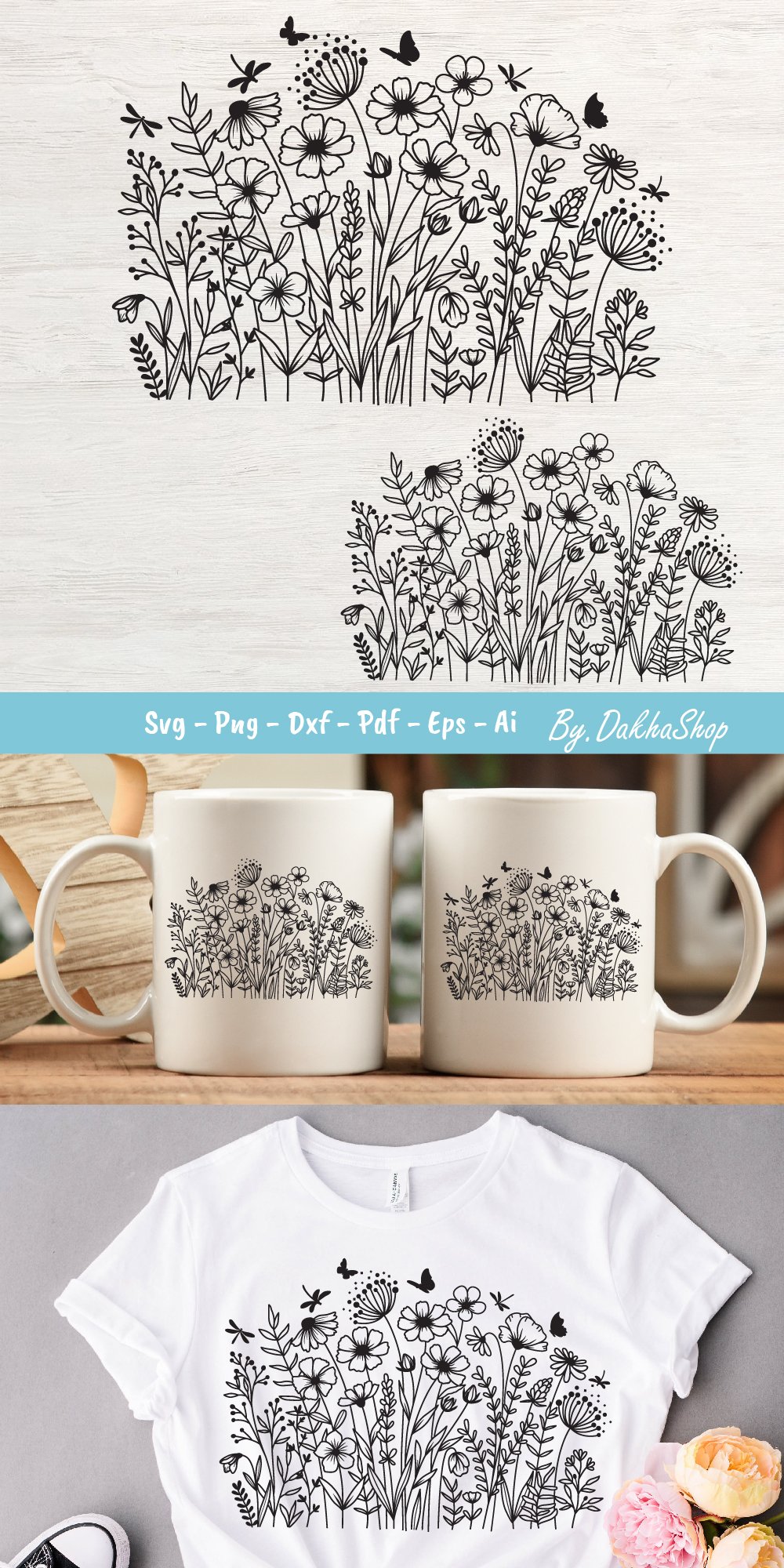 Wildflower Blooms Svg, Flower Meadow Svg, Floral Svg