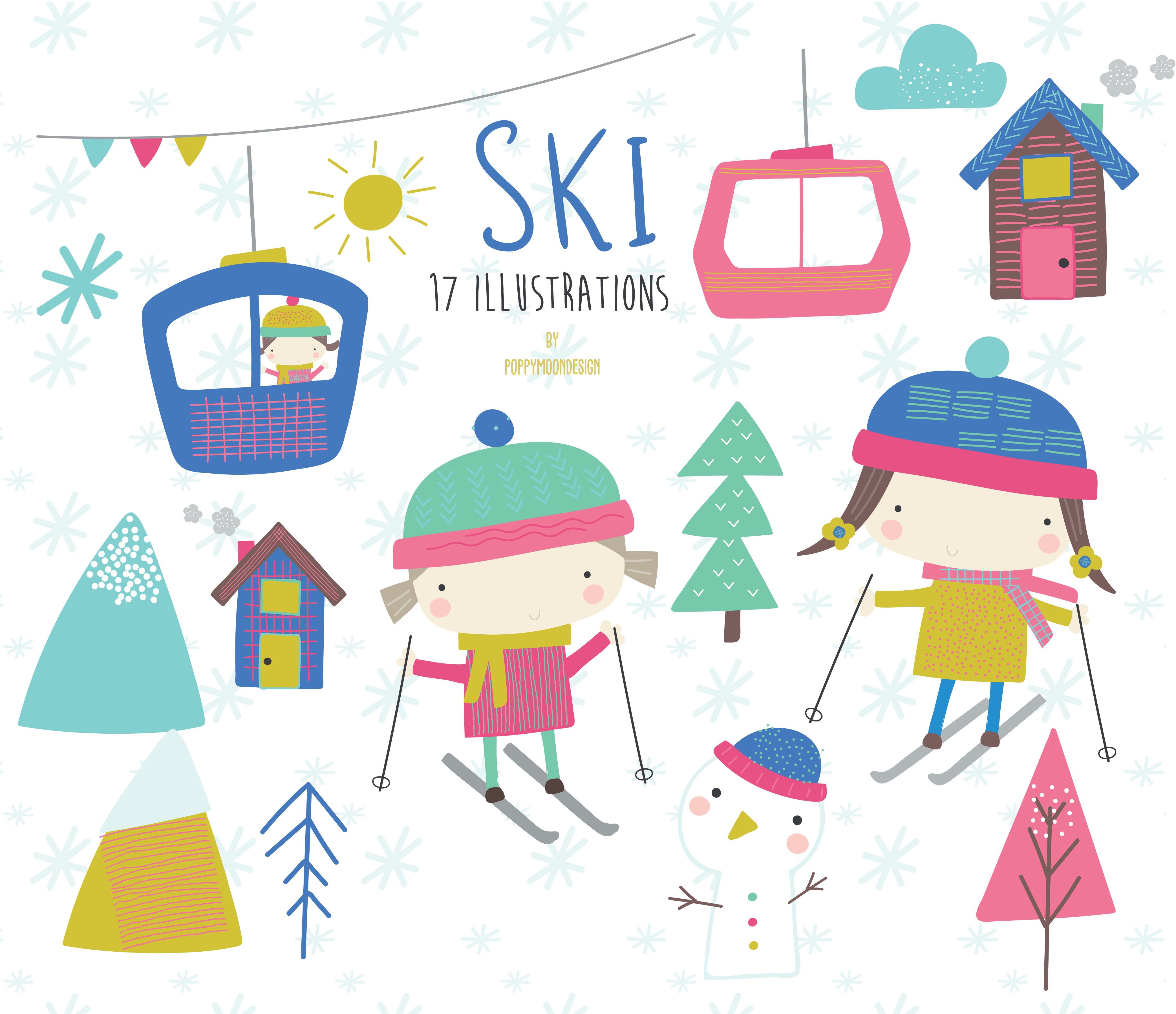 Ski clipart and paper pack