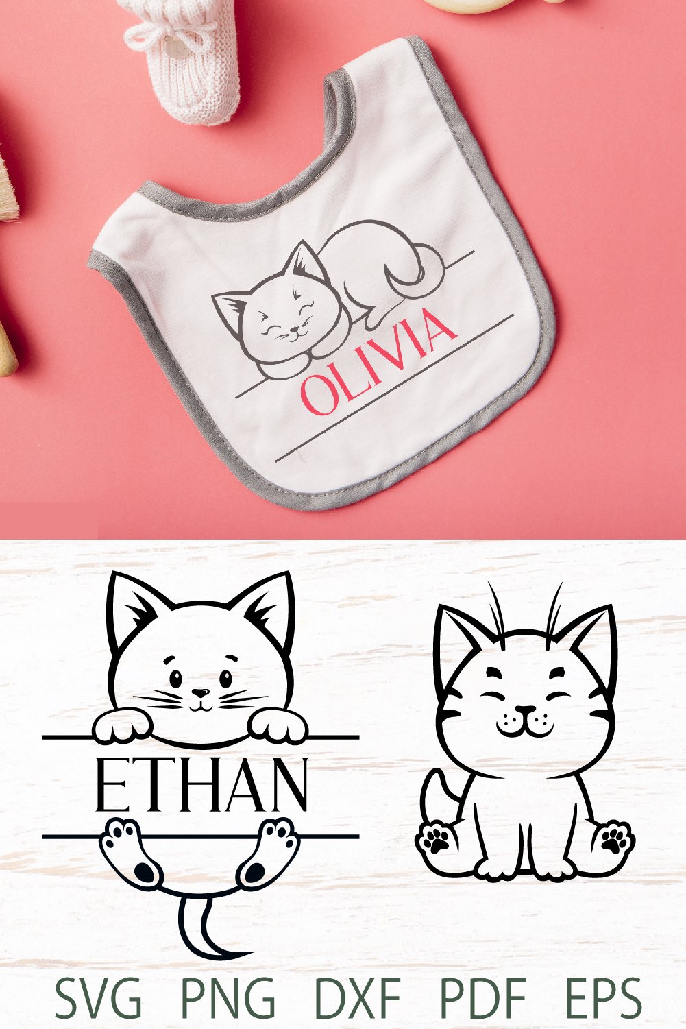 Baby monogram svg, baby name split monogram, cat monogram