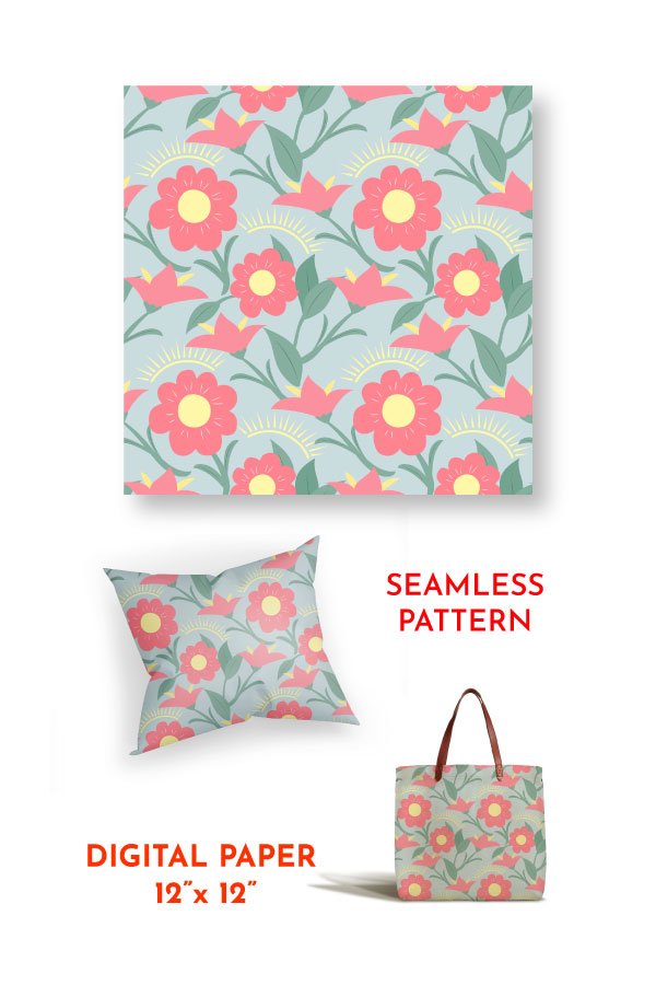 Digital paper pink flowers , seamless pattern (812976)