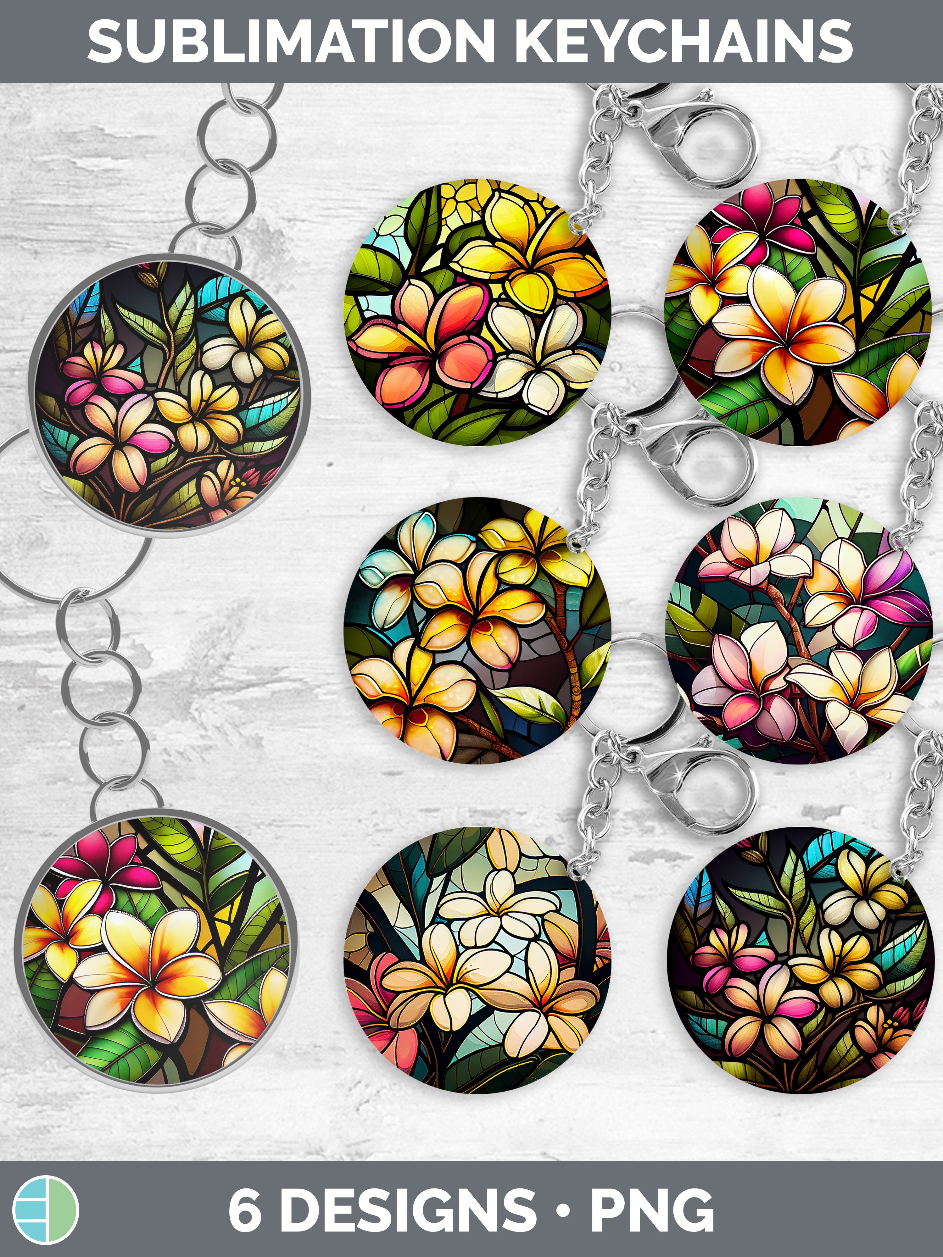 Stained Glass Plumeria Flowers Keychain Sublimation Keyrin