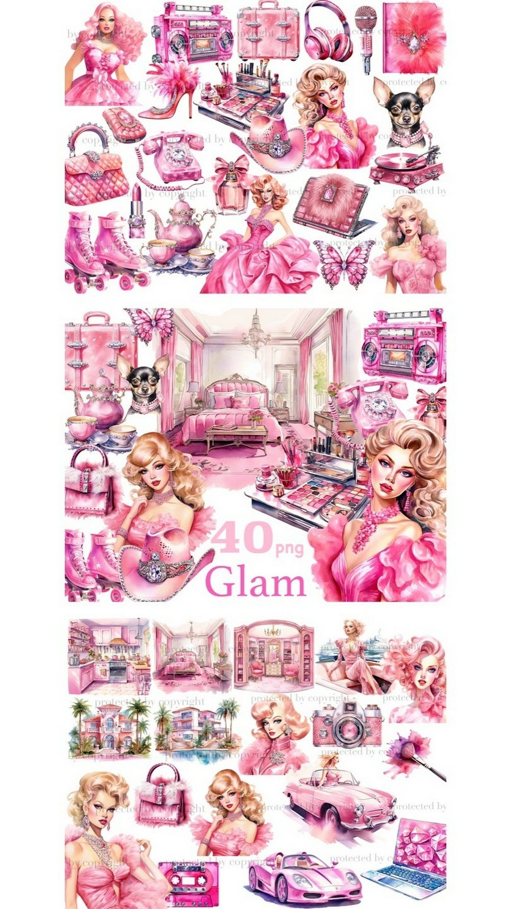 Pretty Pink Girly Clipart Set | Pink Planner Clipart