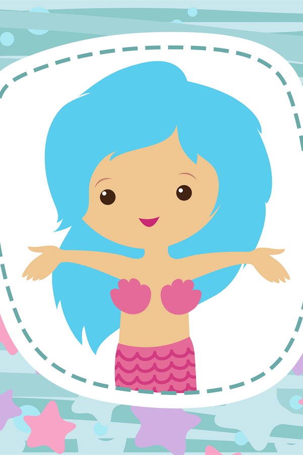 Little Mermaid cute cartoon character printable card vector