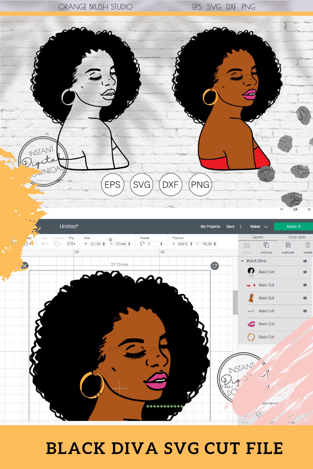 Curly Afro Hair Woman SVG Black African American Diva Girl