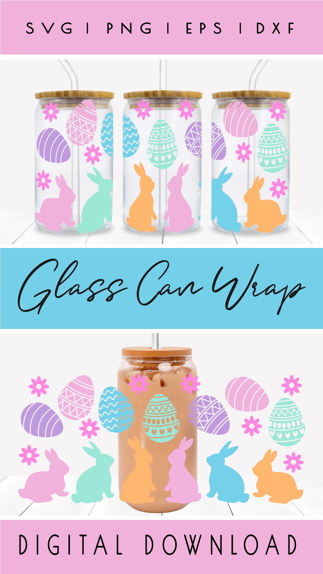 Easter Bunny Svg Glass Can Wrap 16oz Easter Libbey Glass SVG