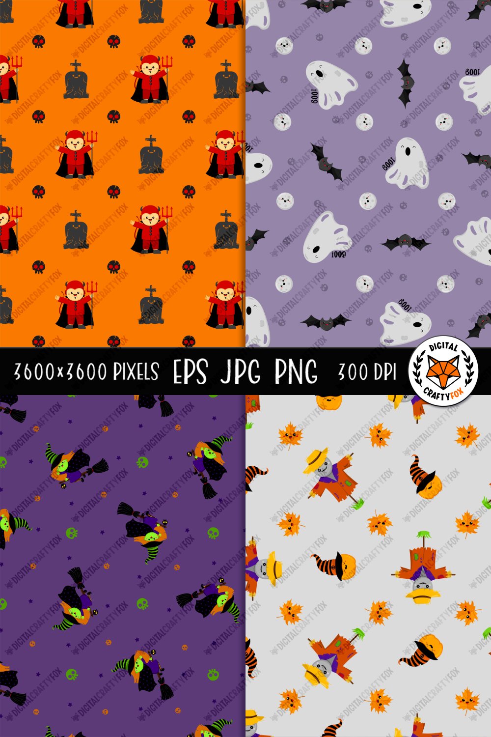 Halloween Seamless Pattern, Halloween Kawaii Digital Paper