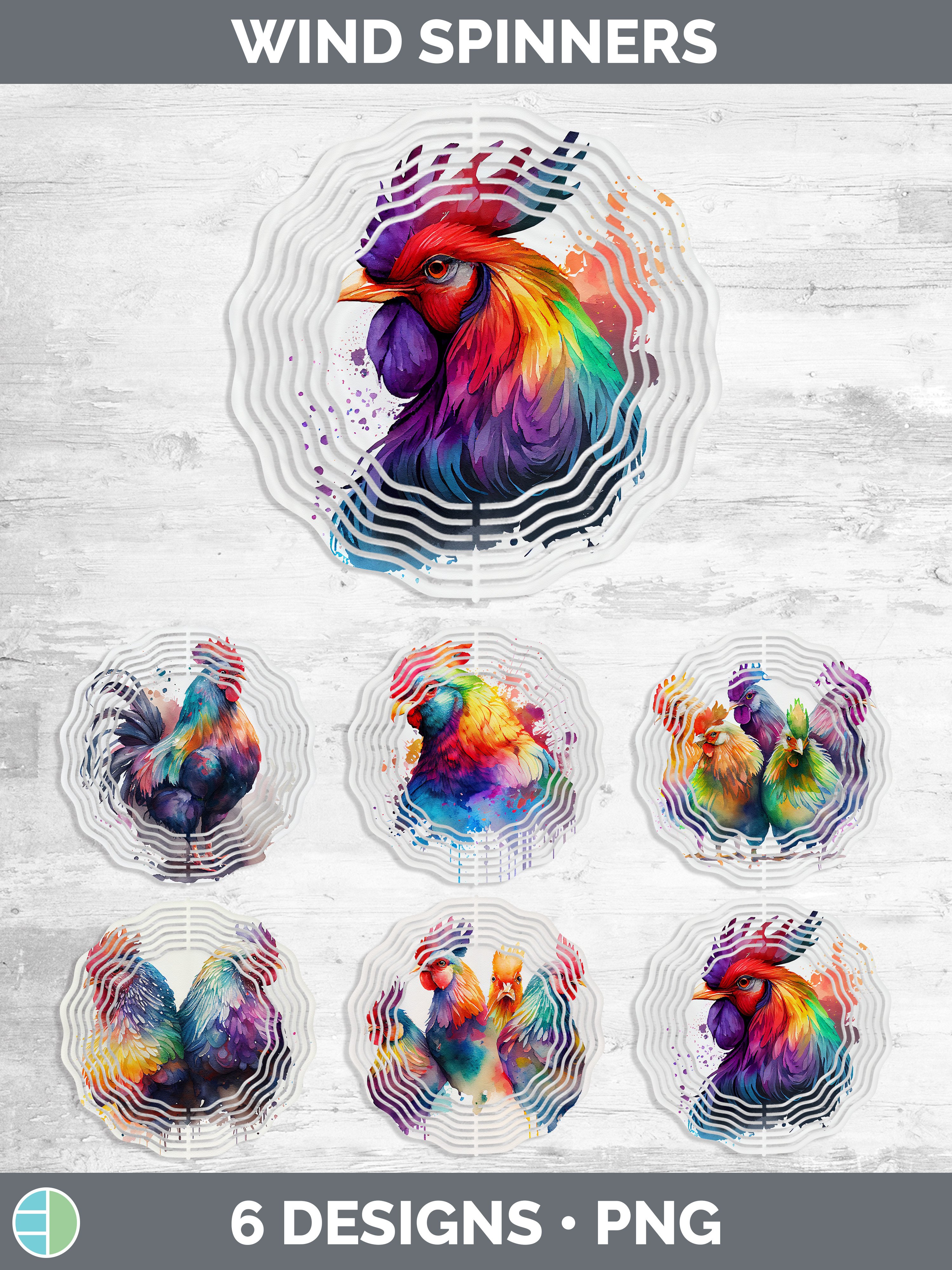 Rainbow Chicken Wind Spinner | Sublimation Designs Bundle