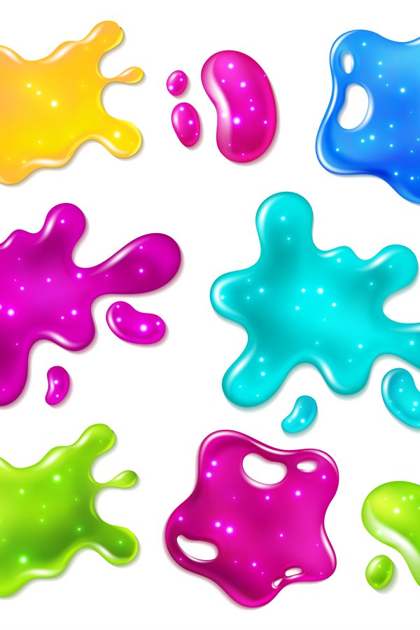 Glume Color Color slimes. Glossy goo yellow, purple, green and blue slim