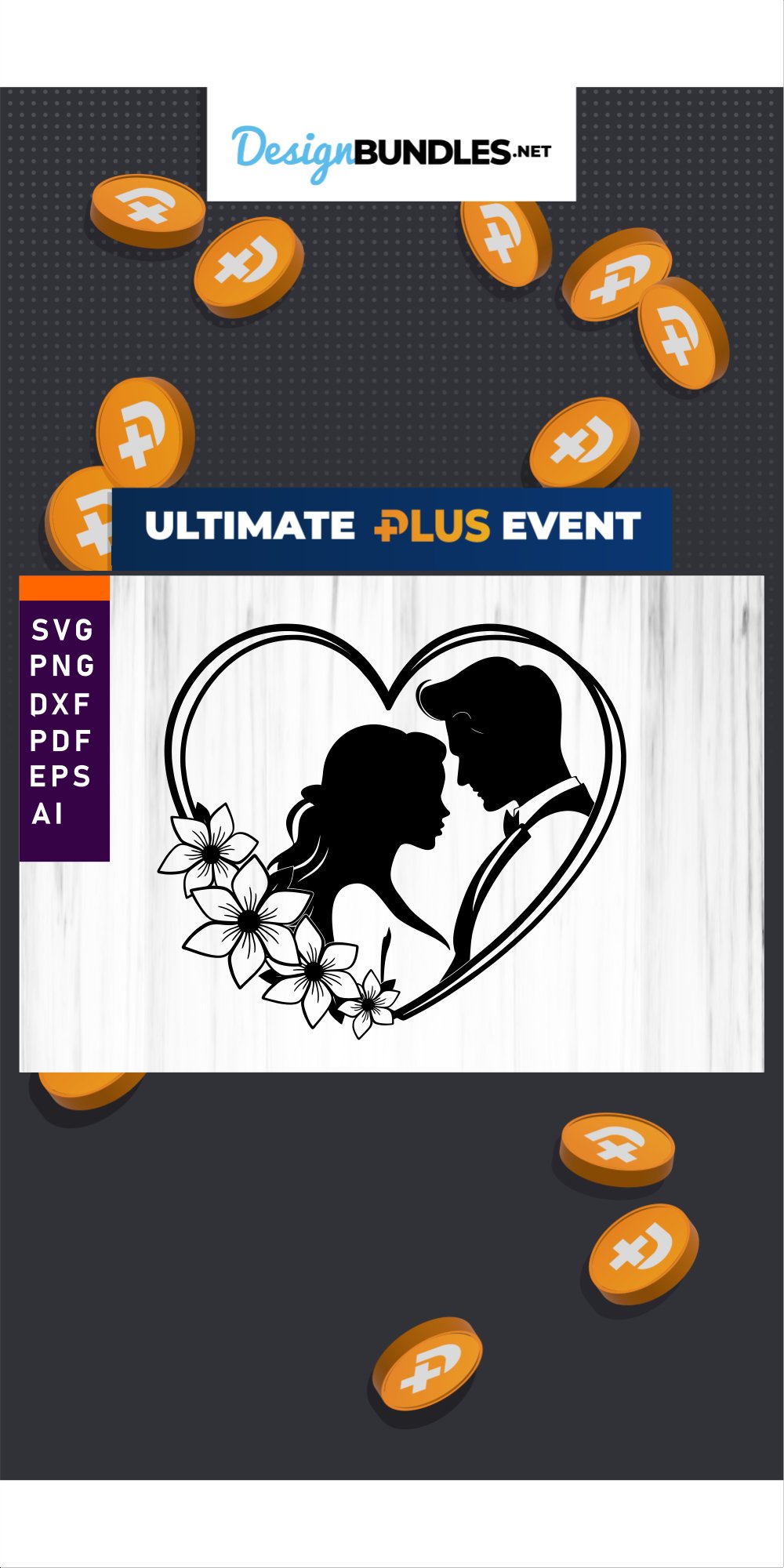 Wedding Couple Silhouette With Love Heart SVG Files
