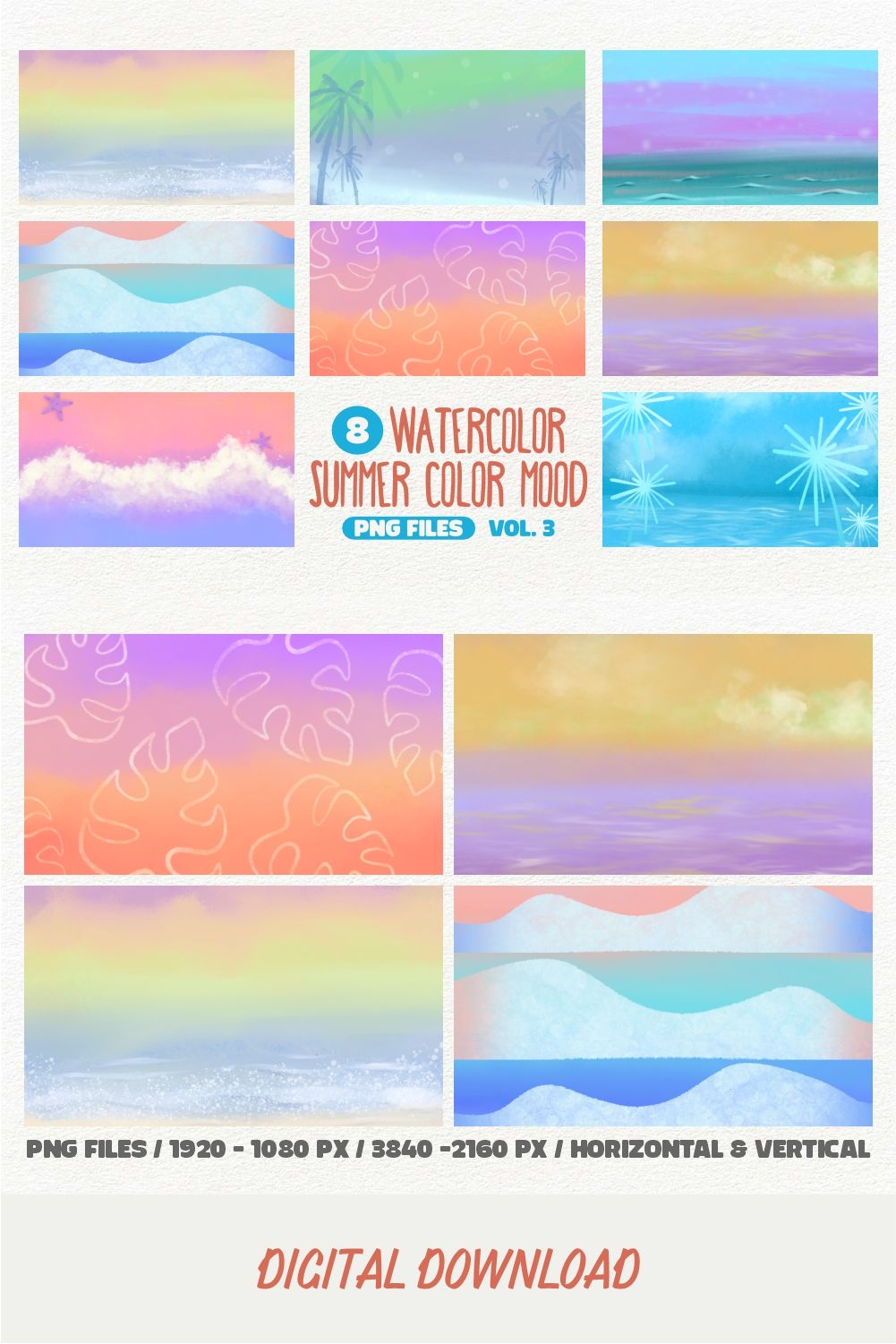 Watercolor Summer Color Mood PNG Bundle