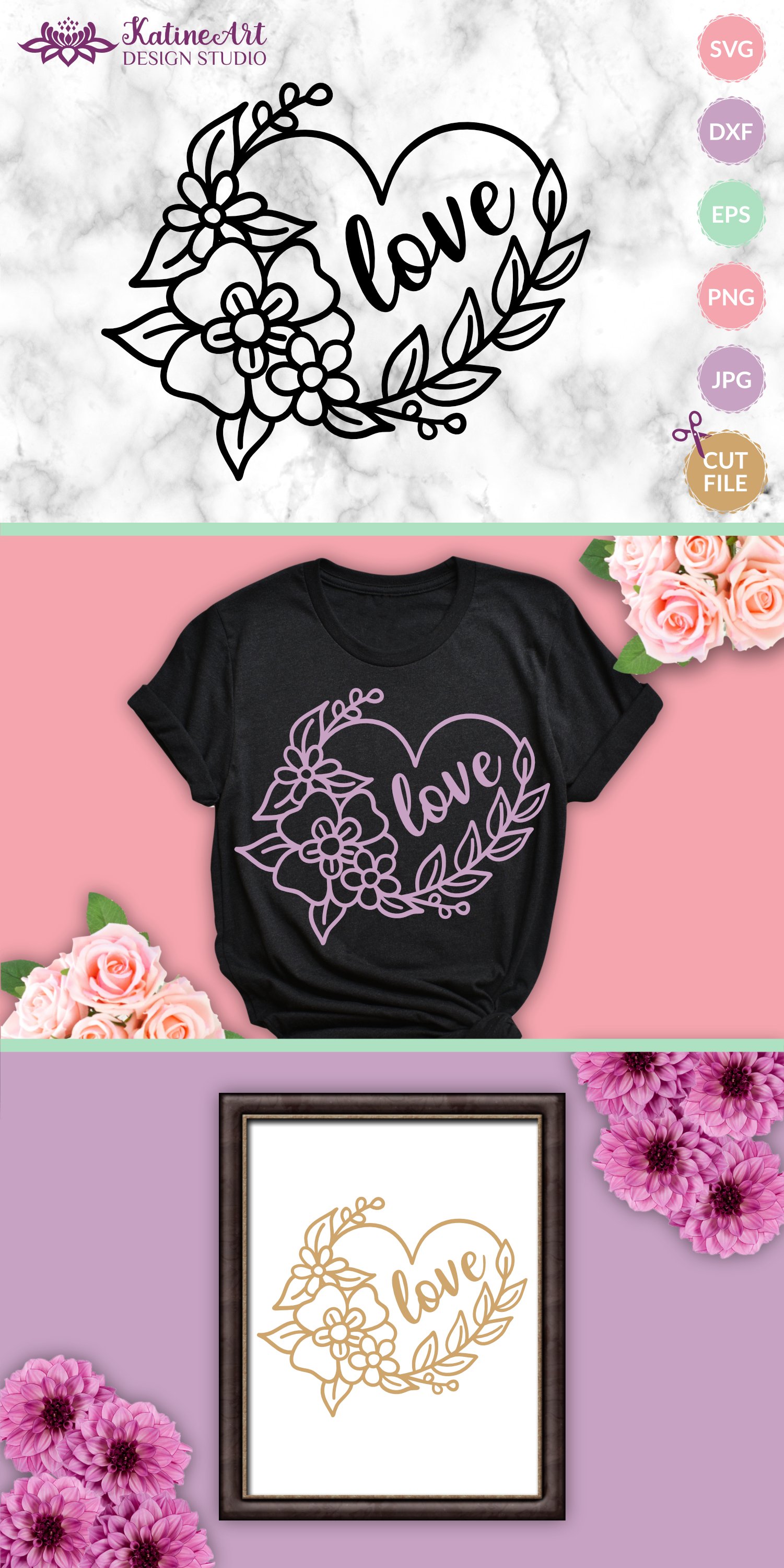 Love svg Floral wreath svg Floral heart svg for cricut