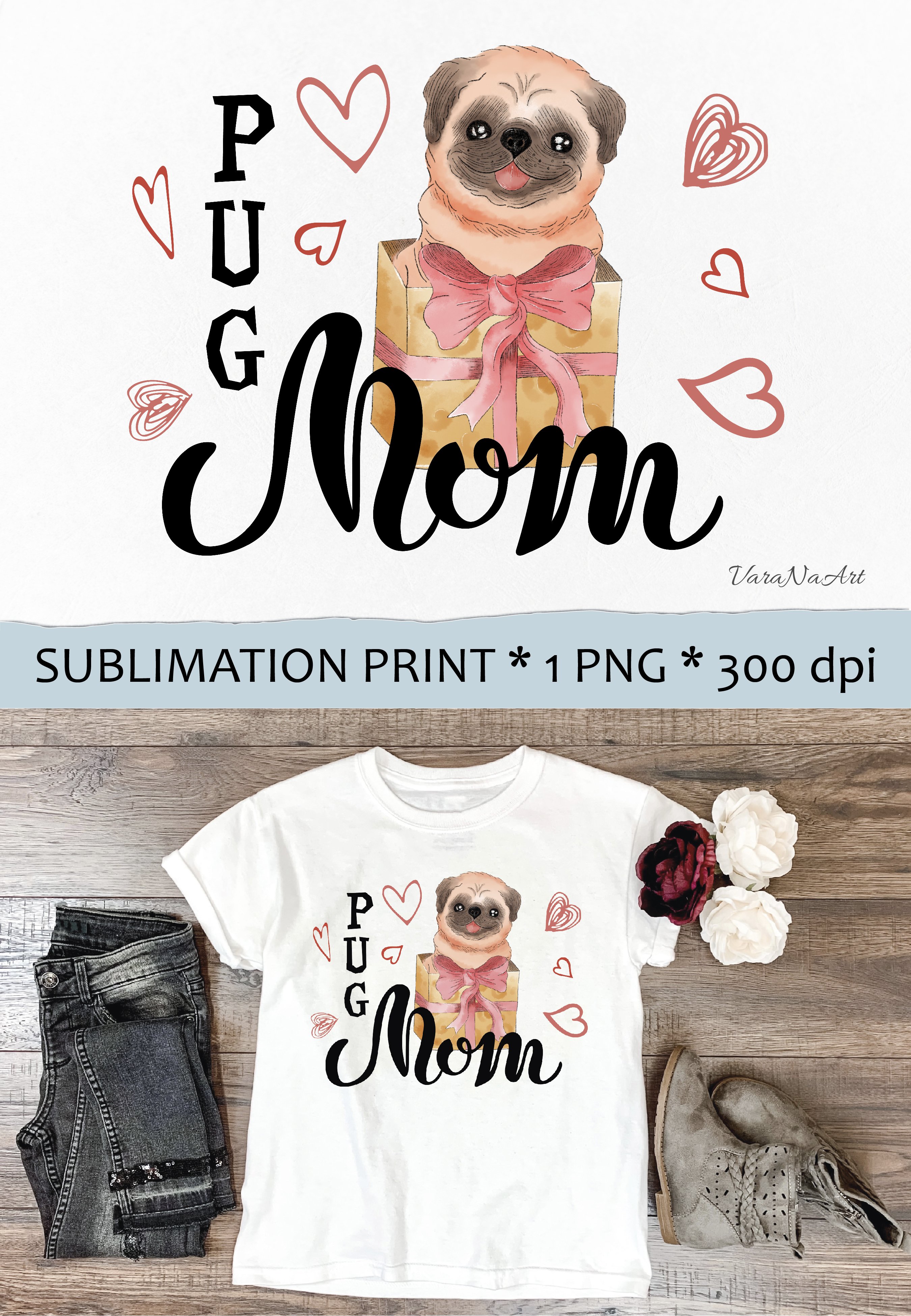 Pug mom, dog mom - Sublimation design, 1 PNG file (1839217)