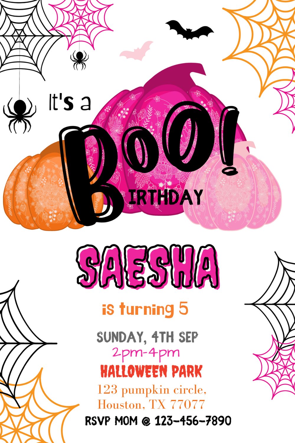 Halloween Boo birthday party invitation template editable