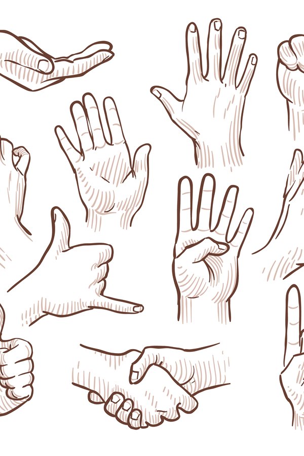 Line drawing doodle hands showing common signs vector collec