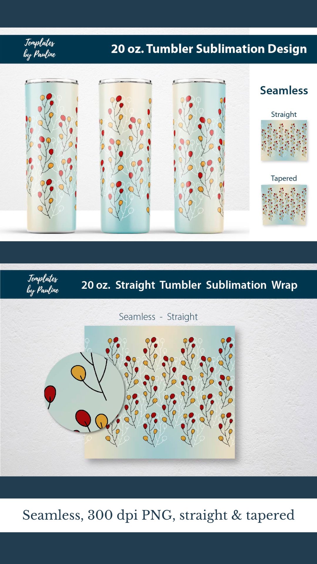 Autumn Floral Seamless Skinny Tumbler Sublimation Wrap PNG
