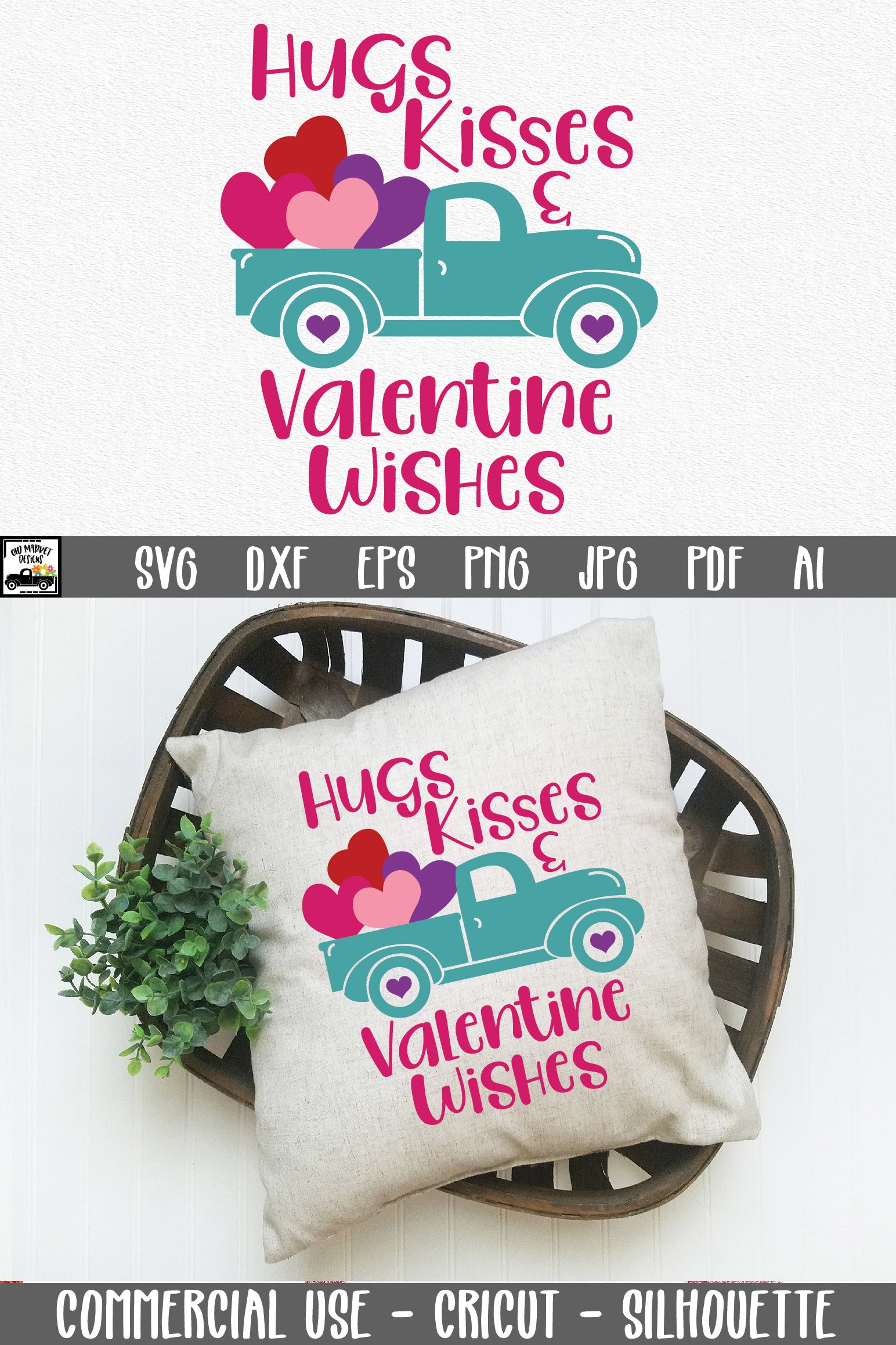 Hugs Kisses & Valentine Wishes SVG File