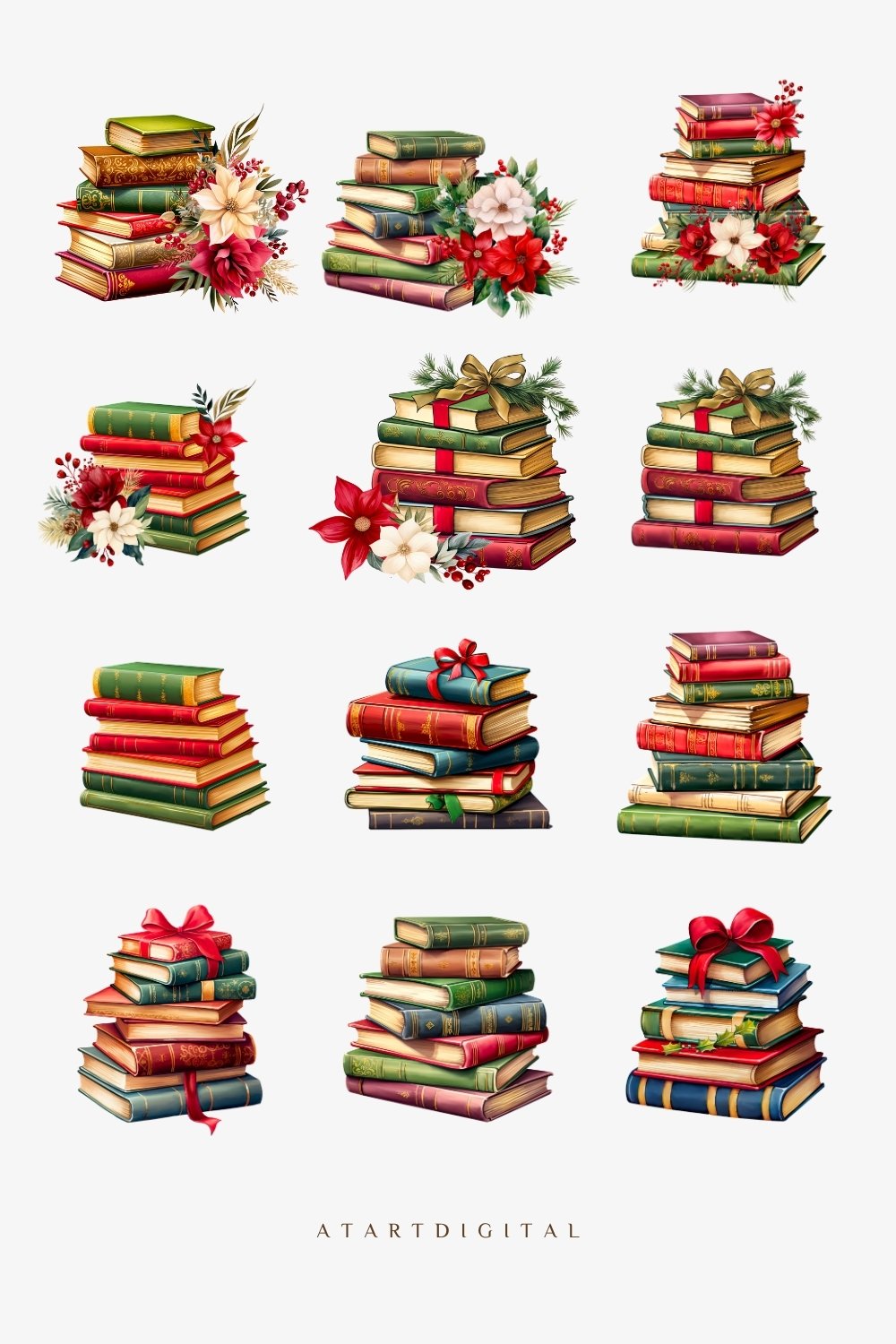 Classic Christmas Book Stack - Vintage Book Clipart