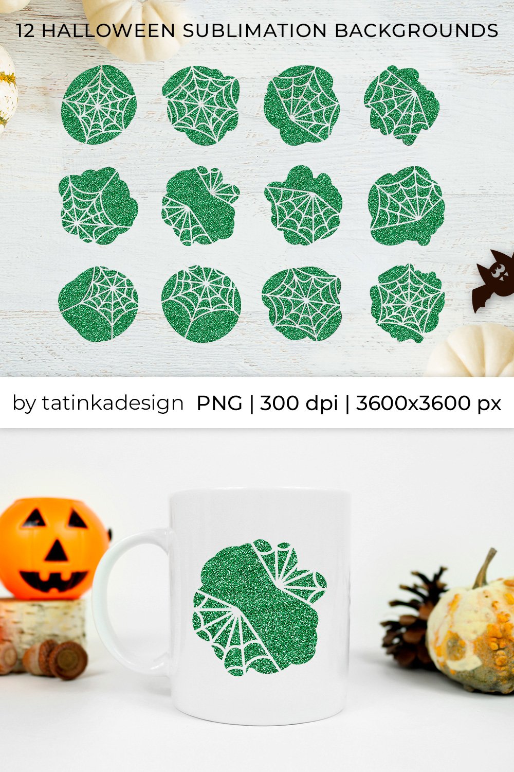 Halloween green glitter sublimation background | Spider web