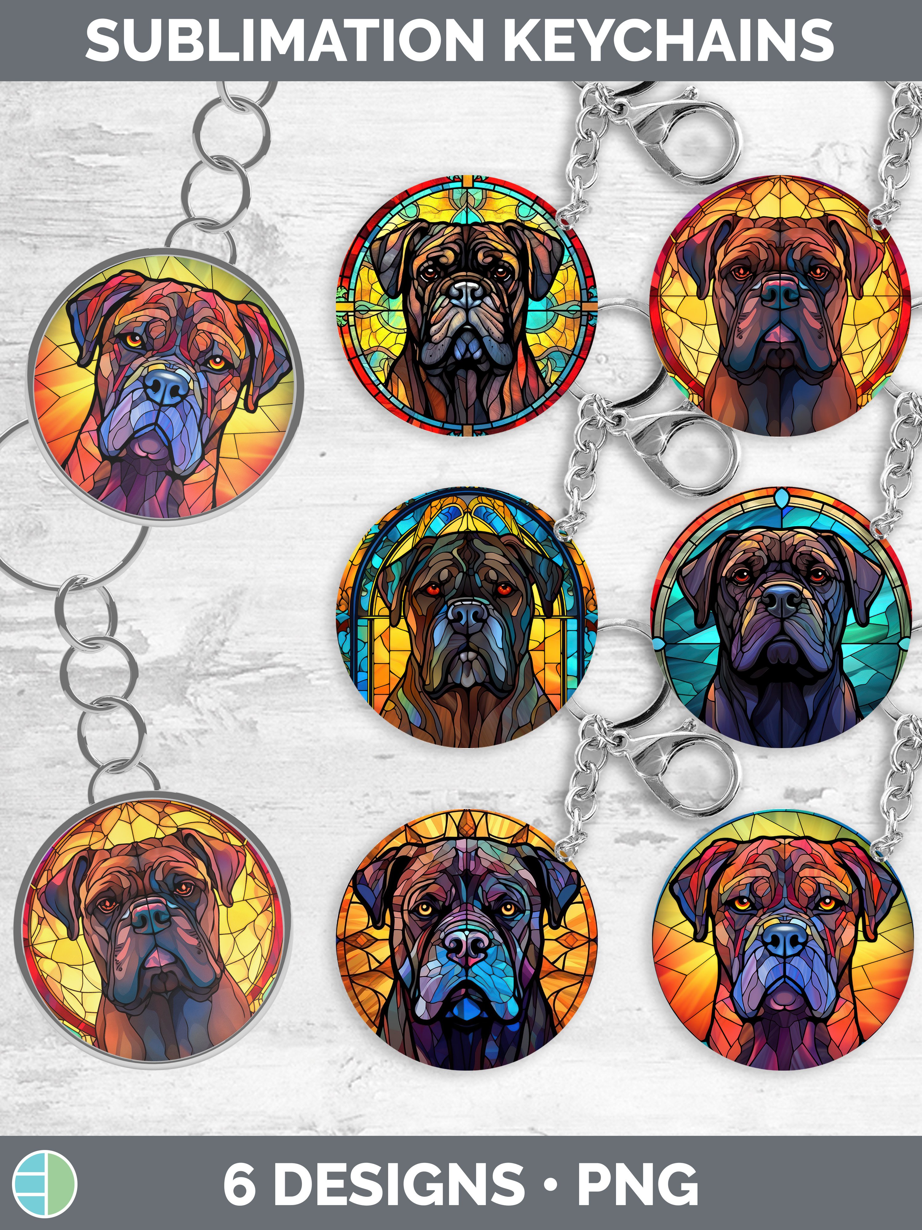 Stained Glass Cane Corso Dog Keychain Sublimation Keyring