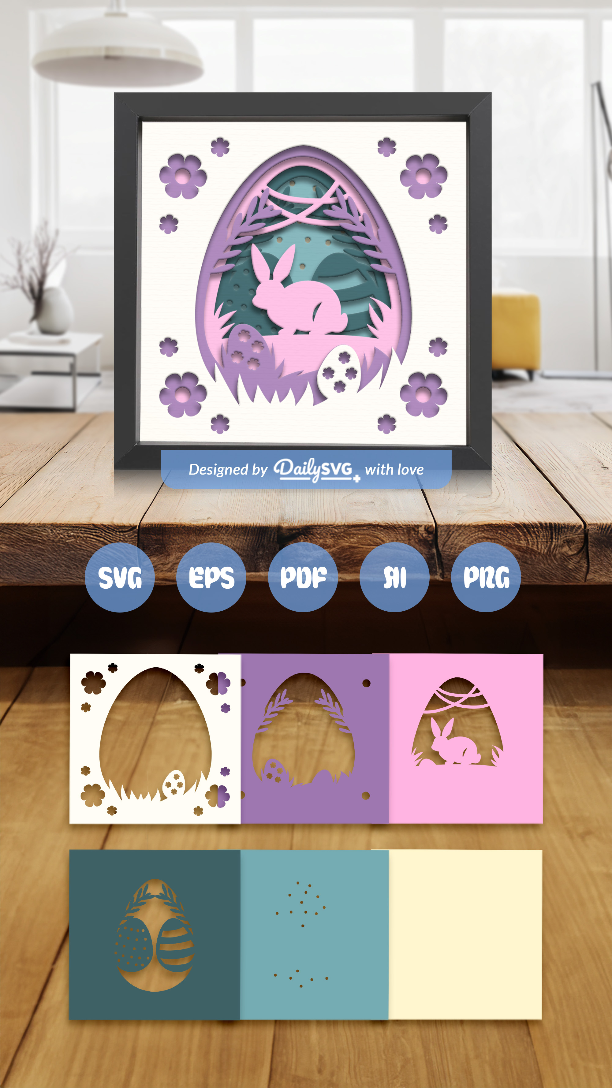 Easter Eggs Bunny Layered Papercut Shadow Box