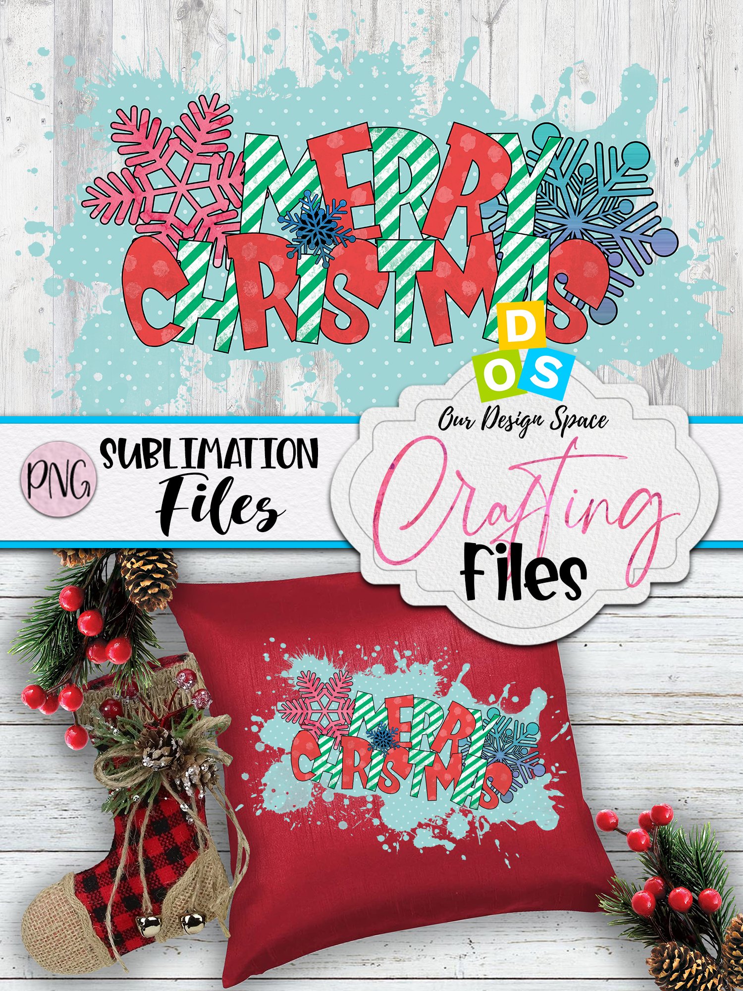 Merry Christmas PNG file for Sublimation