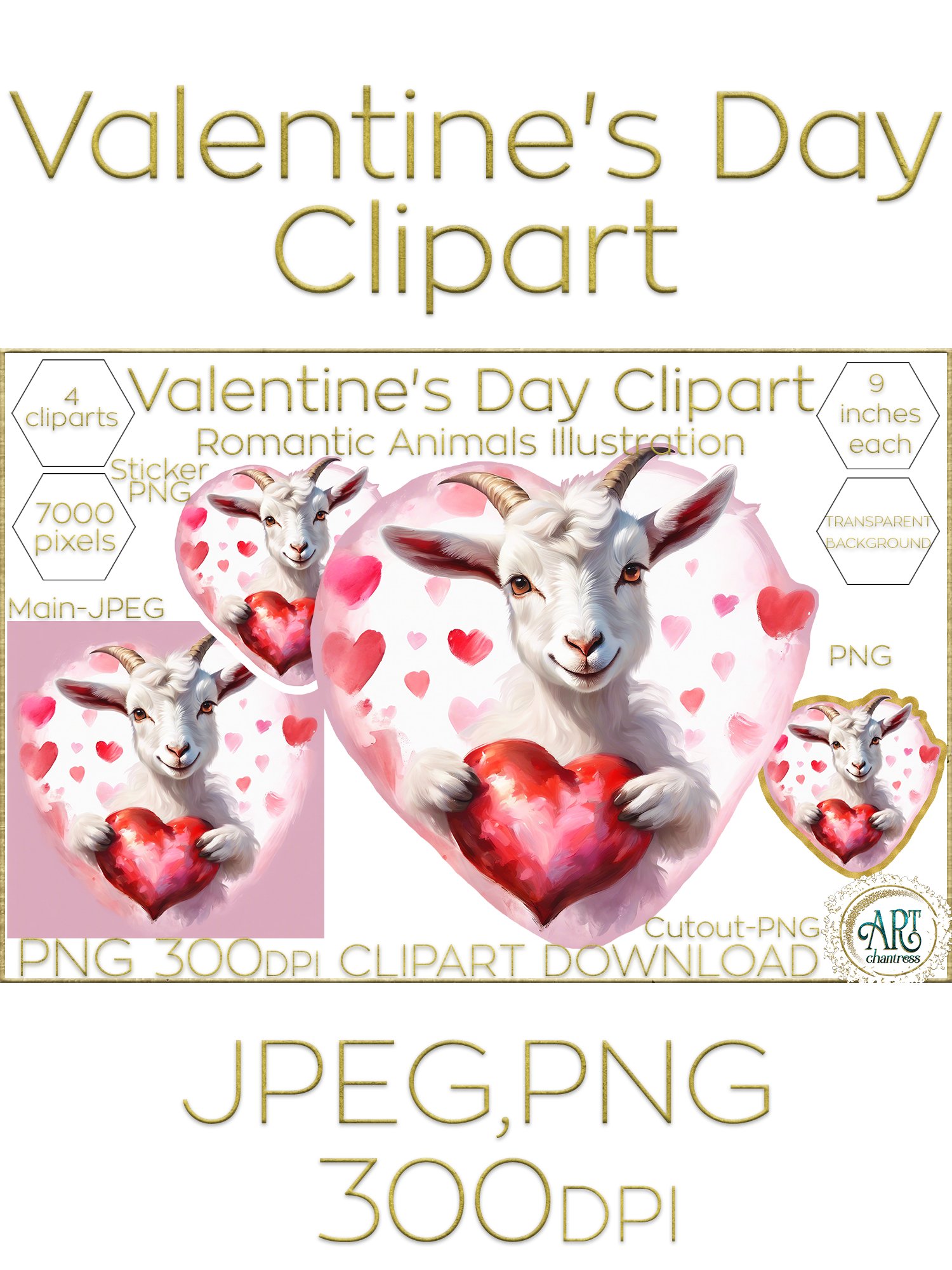 Cute Baby Goat Valentines Day Animals Clipart (3068773)
