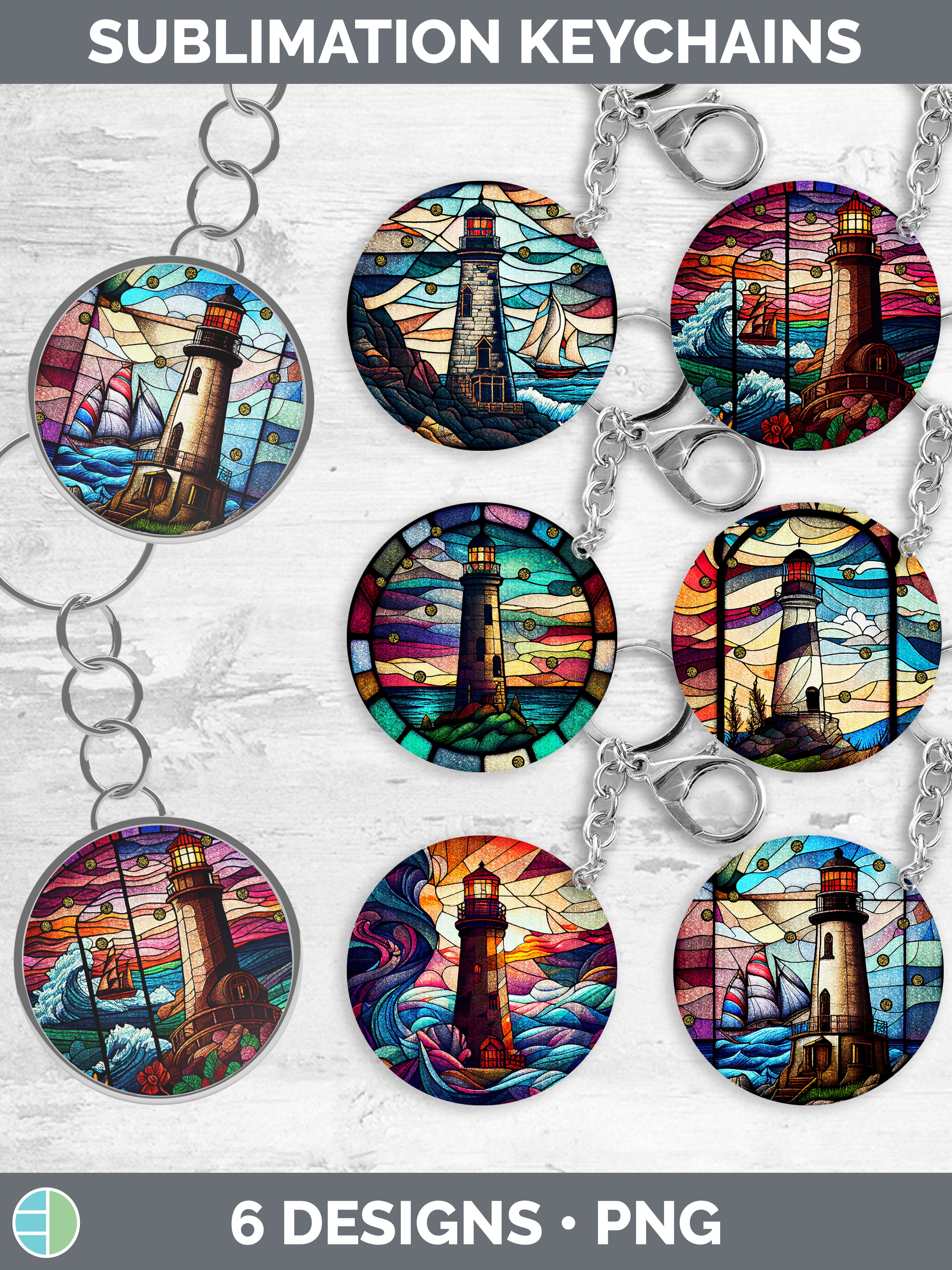 Stained Glass Lighthouse Keychain | Sublimation Keyring Desi