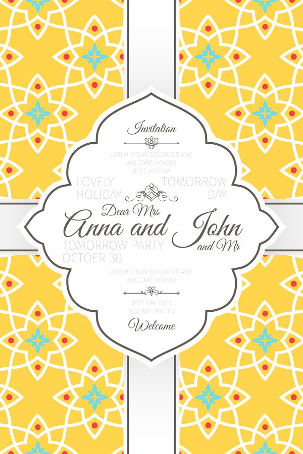 Invitation card with islamic yellow pattern