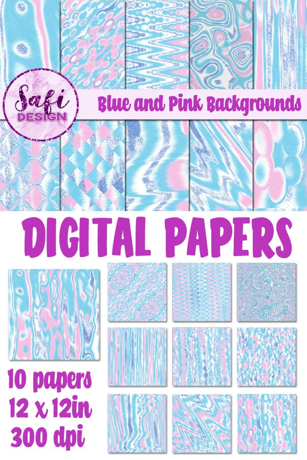 Digital Paper - Blue and Pink Backgrounds