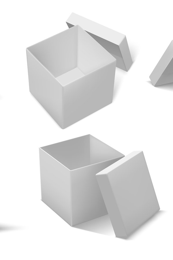 Top open box. Realistic open and closed cardboard cube boxes