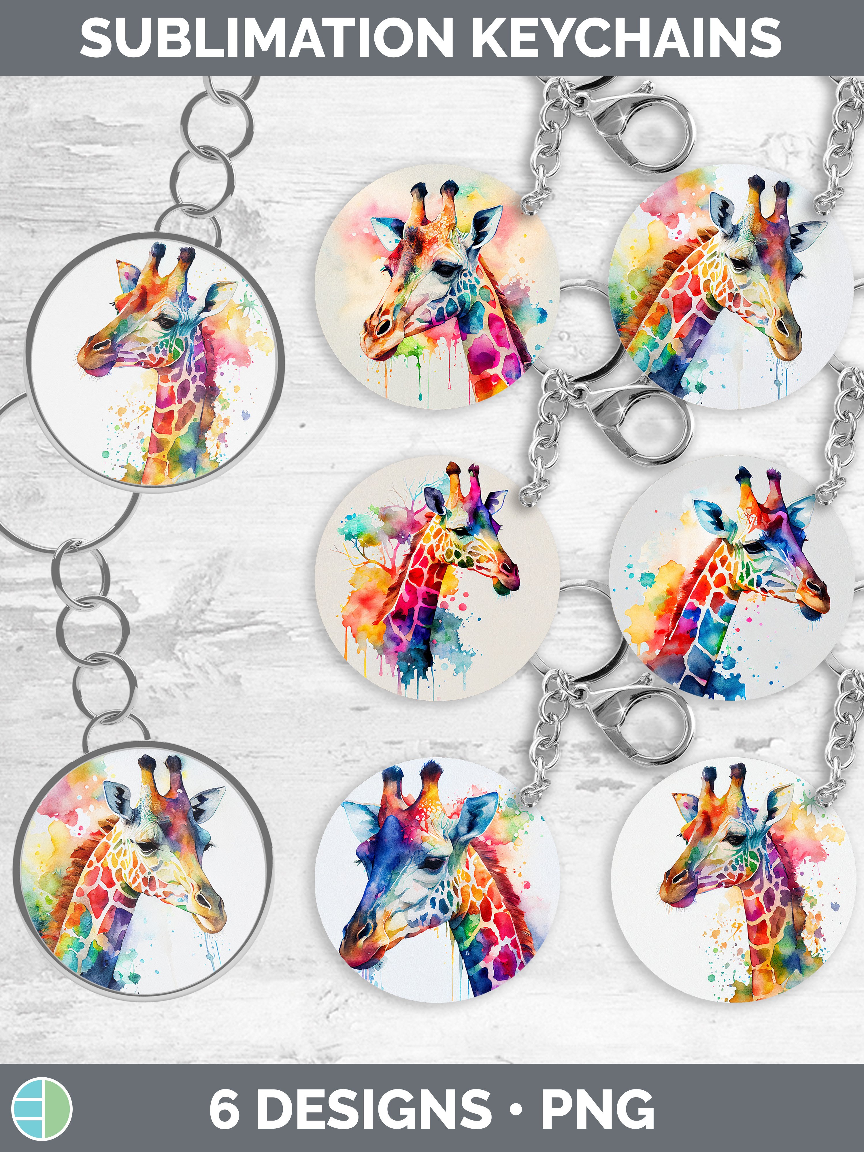 Rainbow Giraffe Keychain Bundle | Keyring Sublimation Design