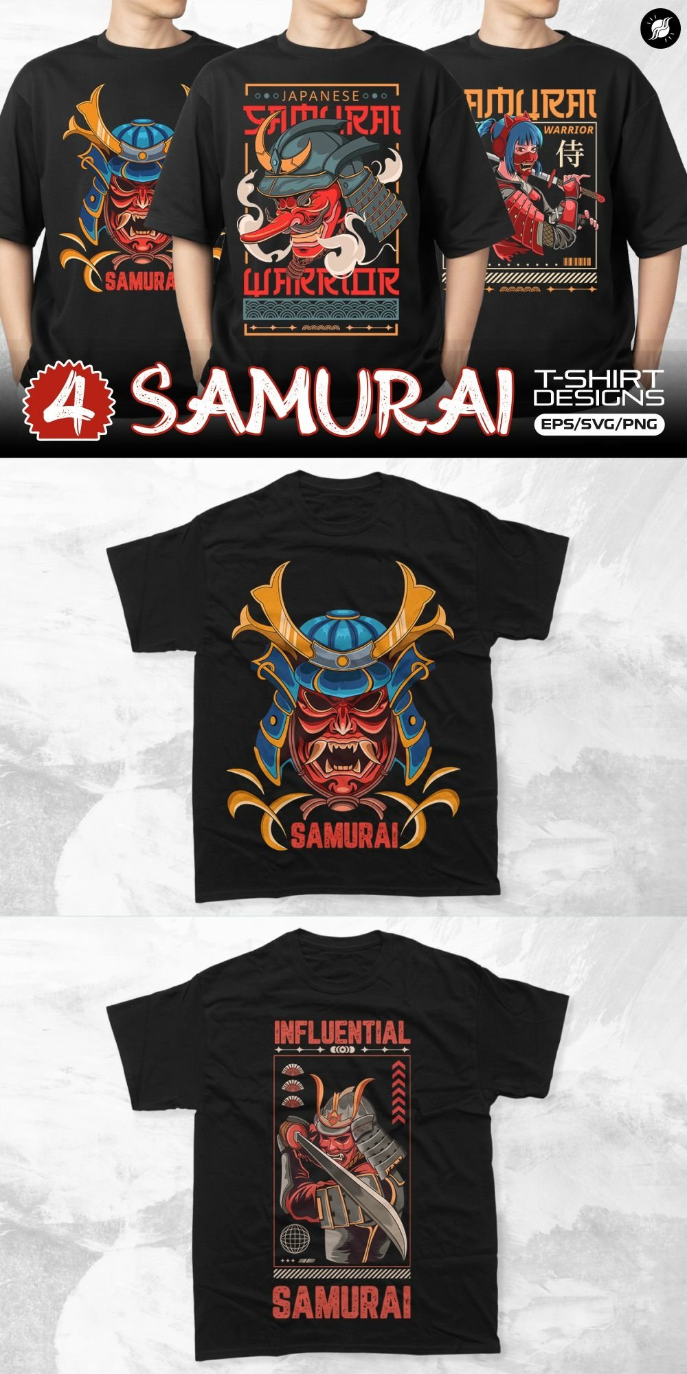 Japanese Samurai T-shirt Designs Vector Bundle