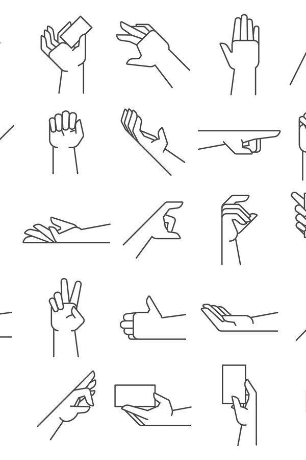 Line hand gestures. Pointing gesture, hold in hands and like