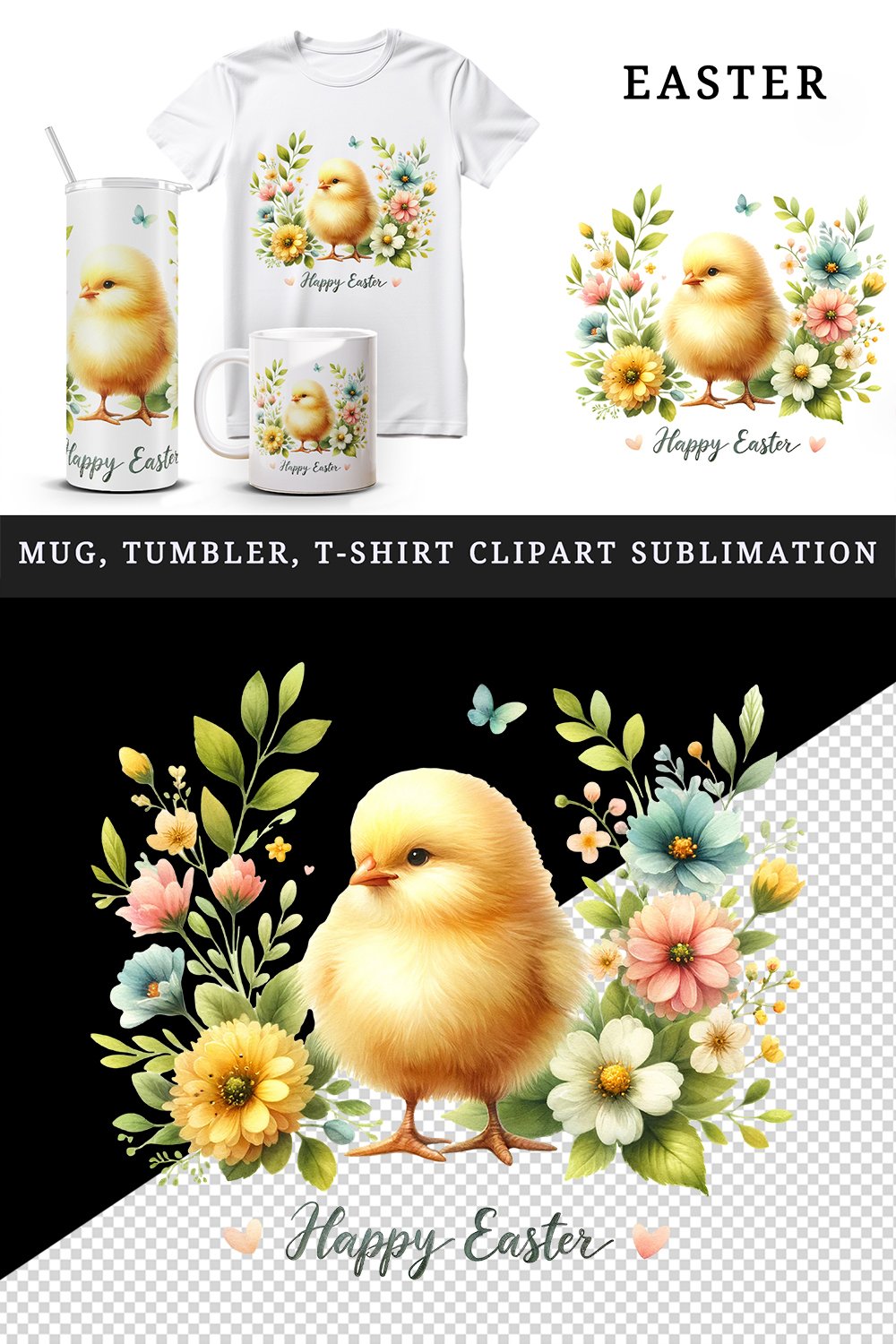 Easter chick tumbler mug wrap clipart sublimation design png